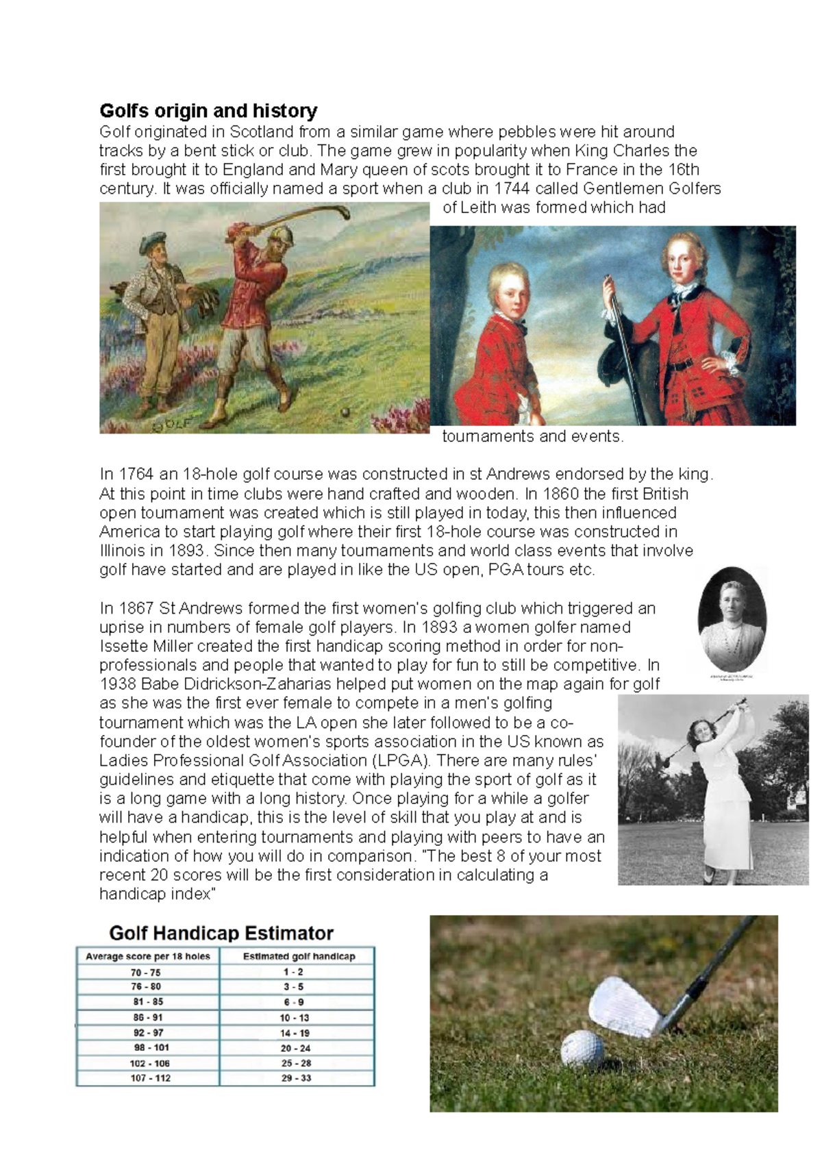 Golfs origin and history Social History of Sport and Physical