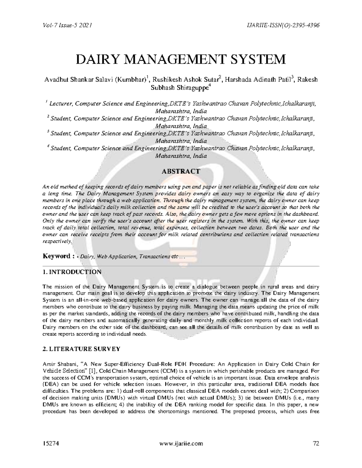 literature review on dairy management system