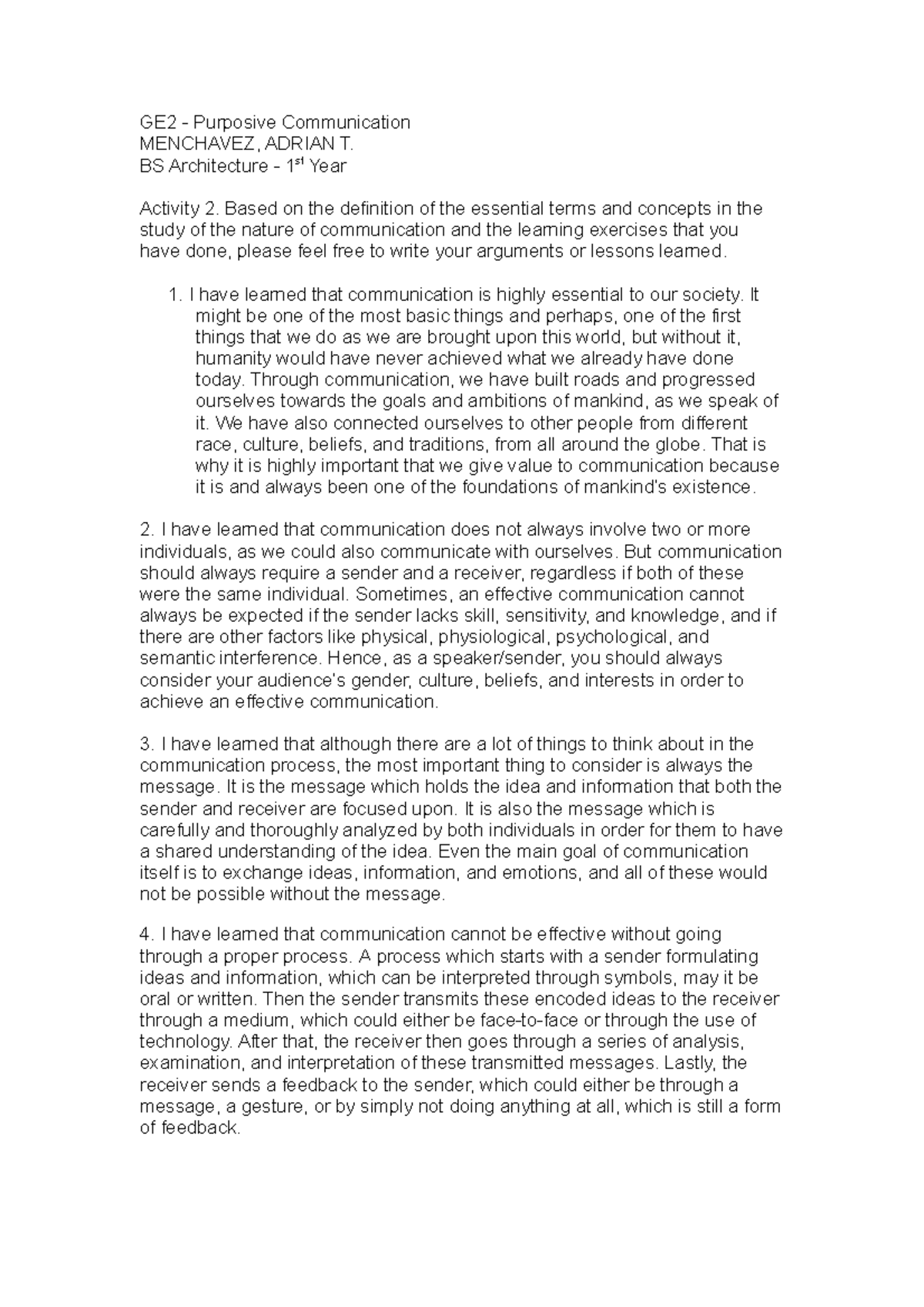 Ge2 Purposive Communication Activity 2 Communication Process