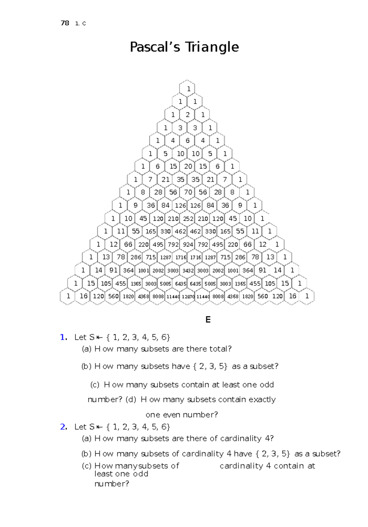 (Math222) introduction lectures - 78 1. C Pascal’s Triangle 1 1 1 1 2 1 ...