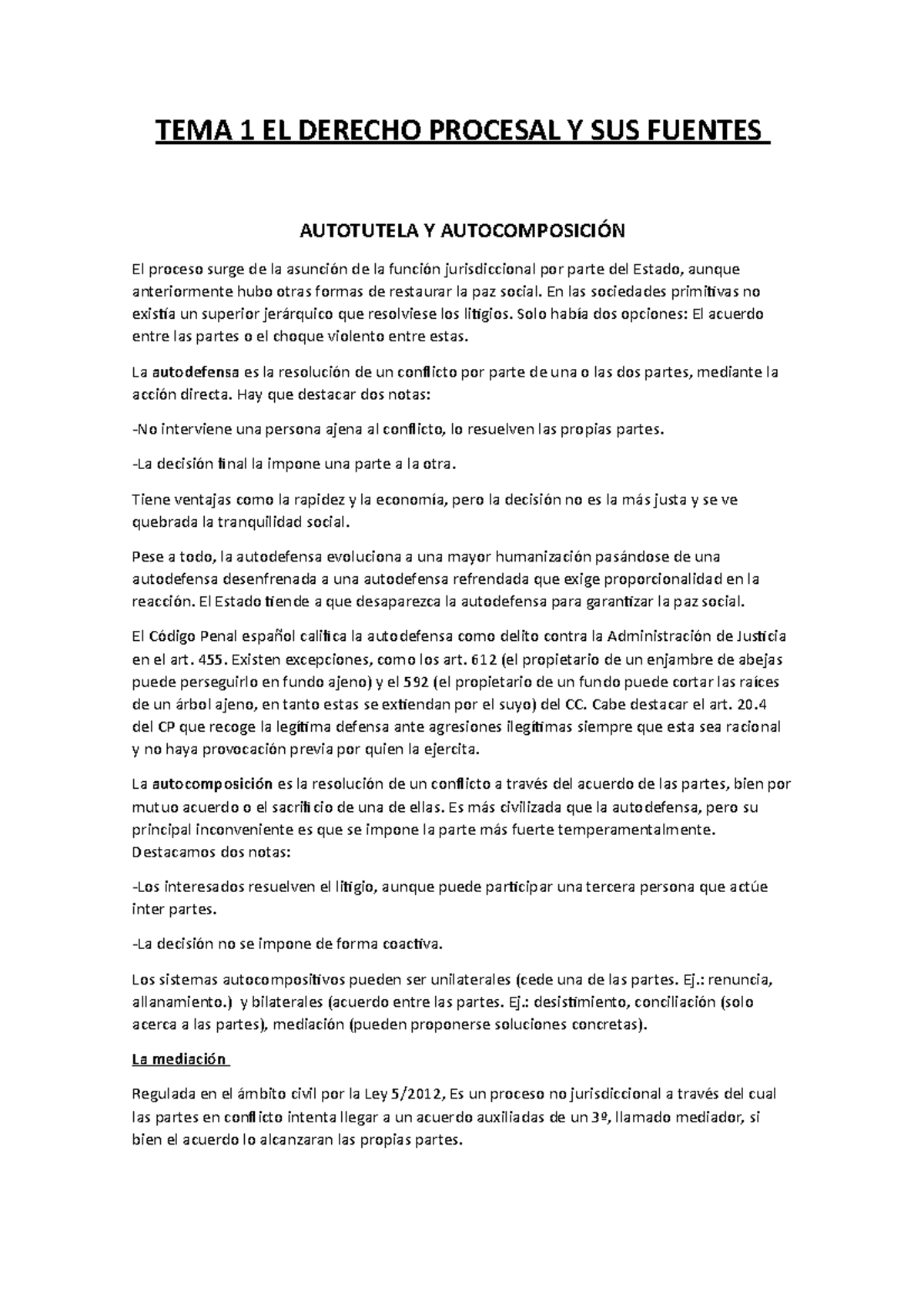 TEMA 1 Derecho Procesal - TEMA 1 EL DERECHO PROCESAL Y SUS FUENTES ...