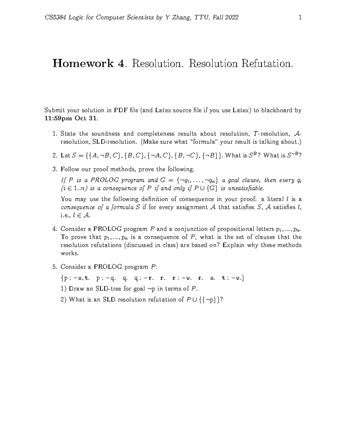 Hw4 HW4 assignment CS5384 Logic for Computer Scientists by Y Zhang
