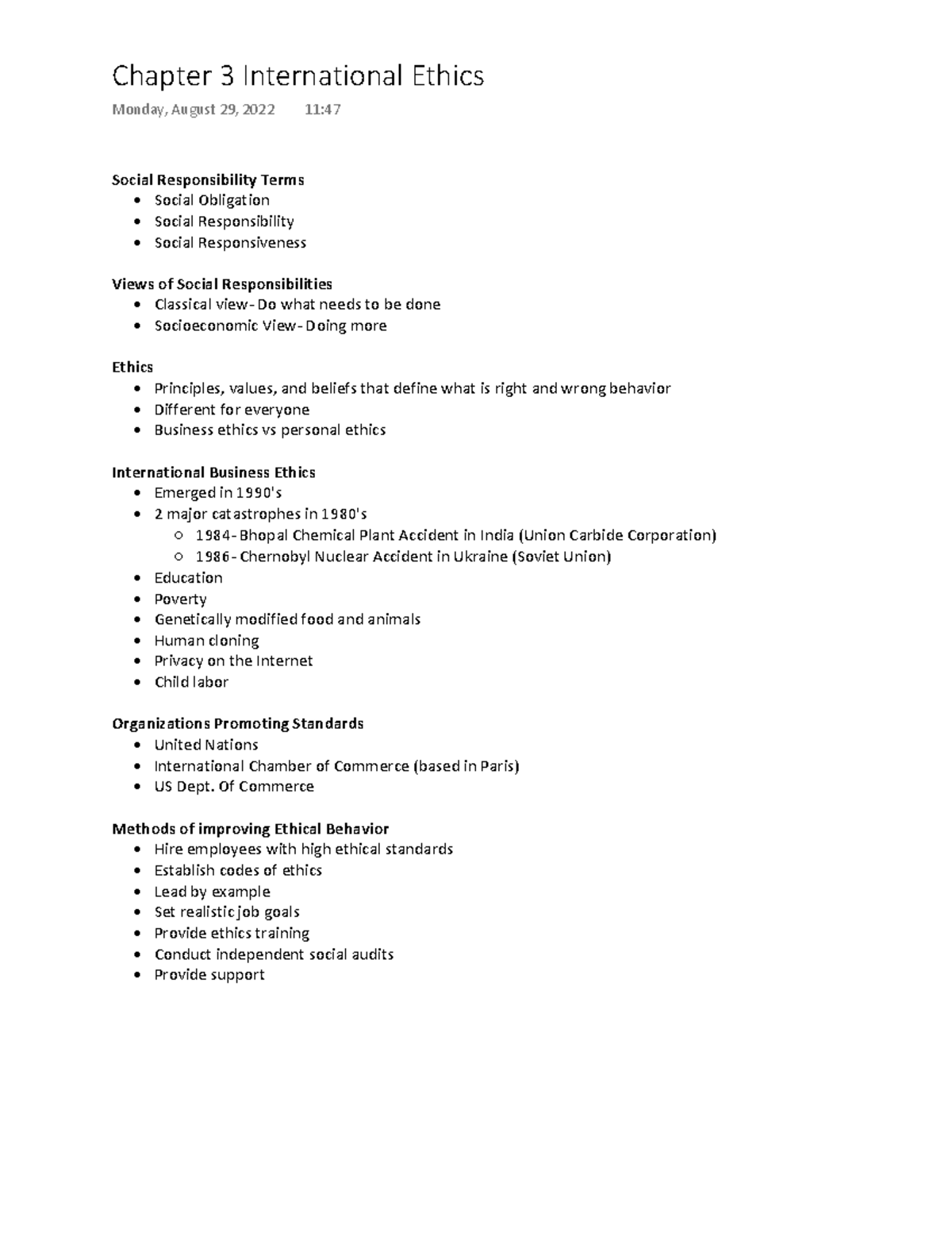 Chapter 3 International Ethics - Social Responsibility Terms - Social ...