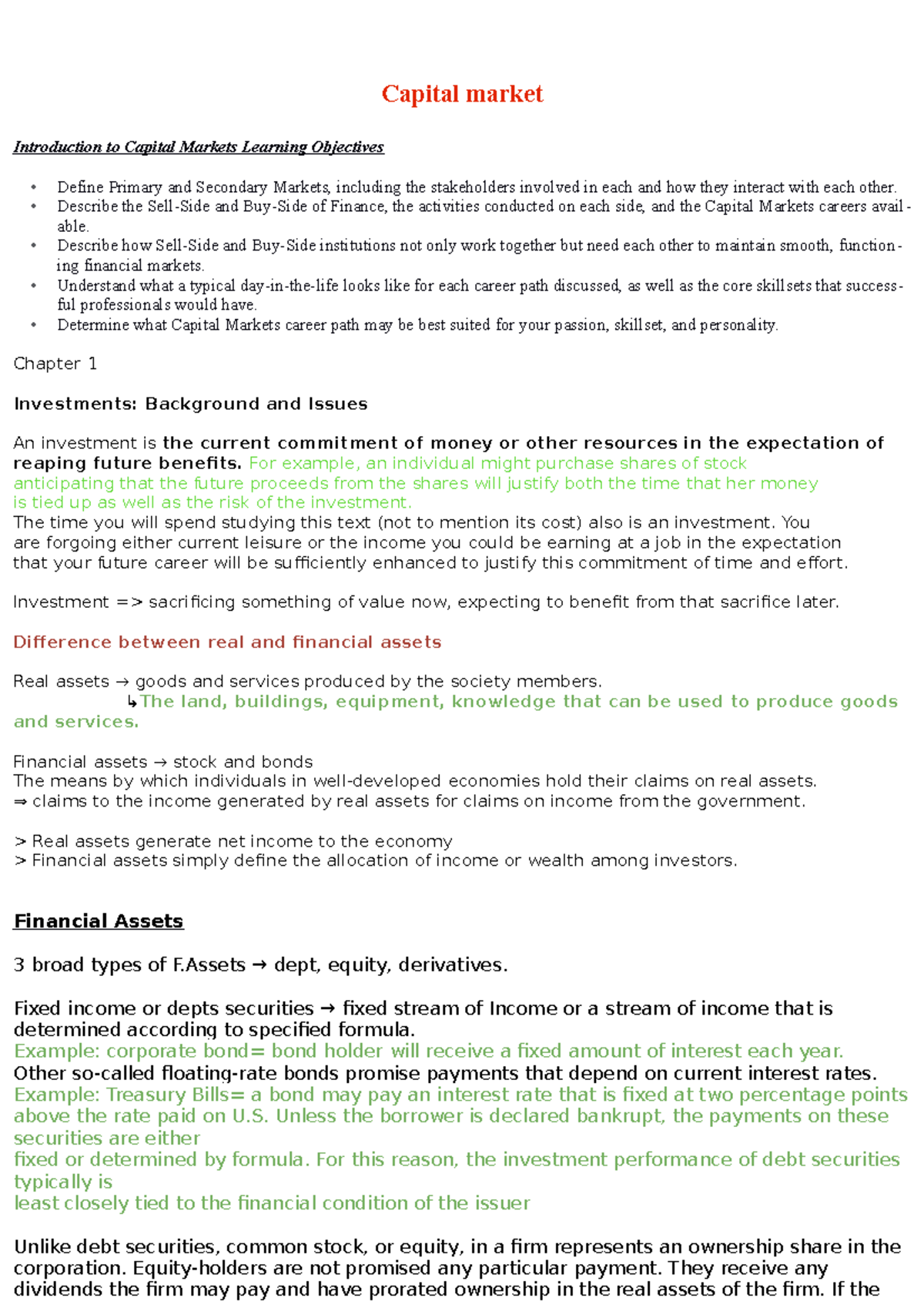 Capital markets • Describe the SellSide and BuySide of Finance, the
