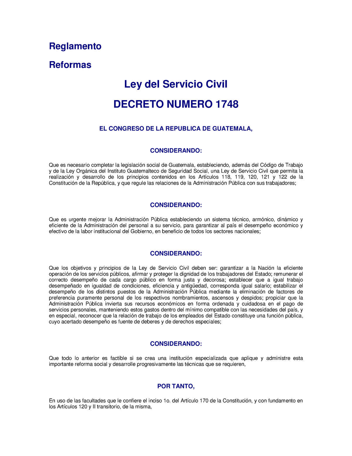 01C2020 Ley Del Servicio Civil, Reglamento Y Reformas - Reglamento ...