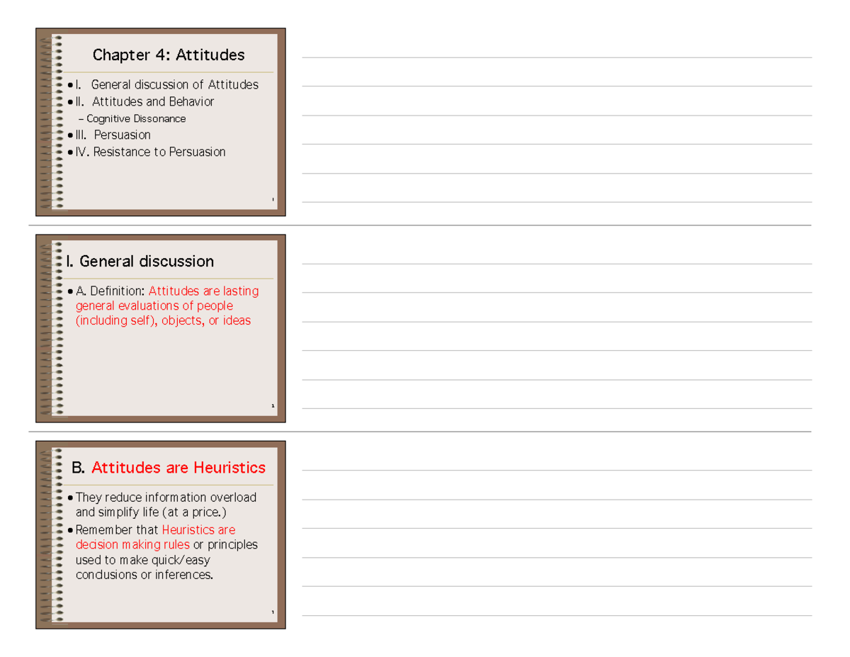 4 Attitudes copy - Lecture notes - Chapter 4: Attitudes I. General ...