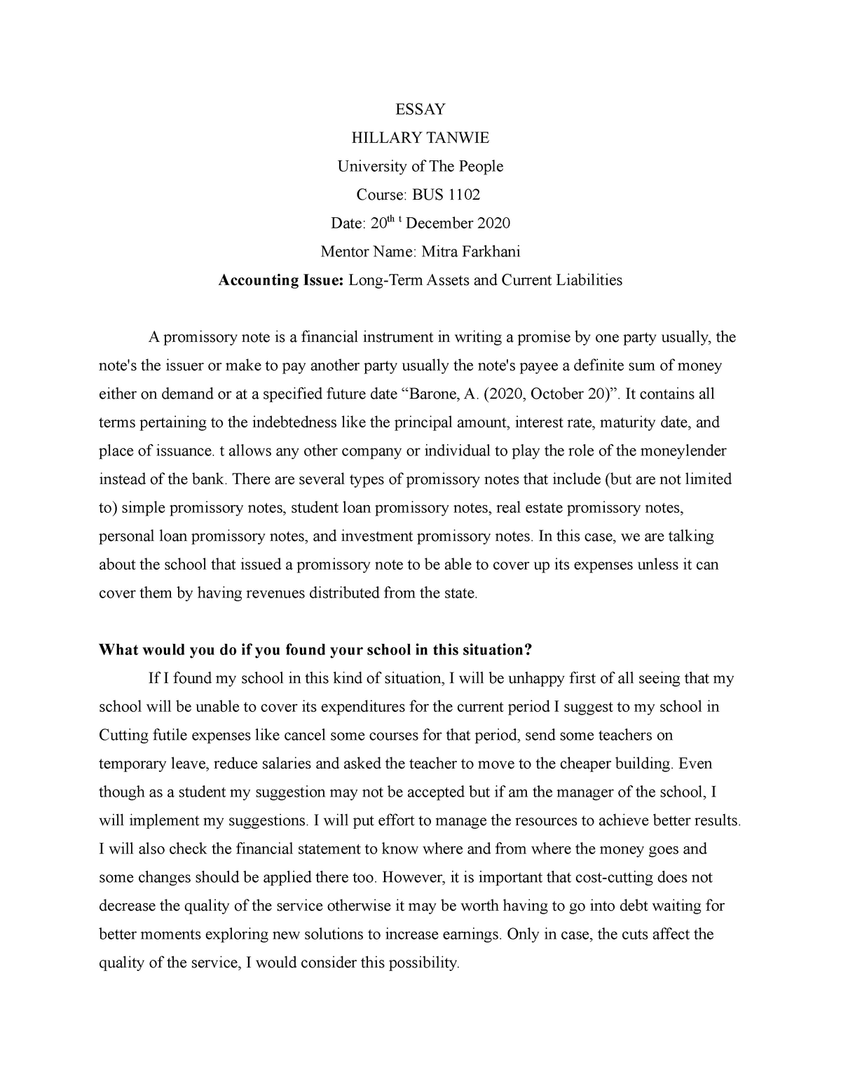 Written Assignment Unit 6 - ESSAY HILLARY TANWIE University of The ...