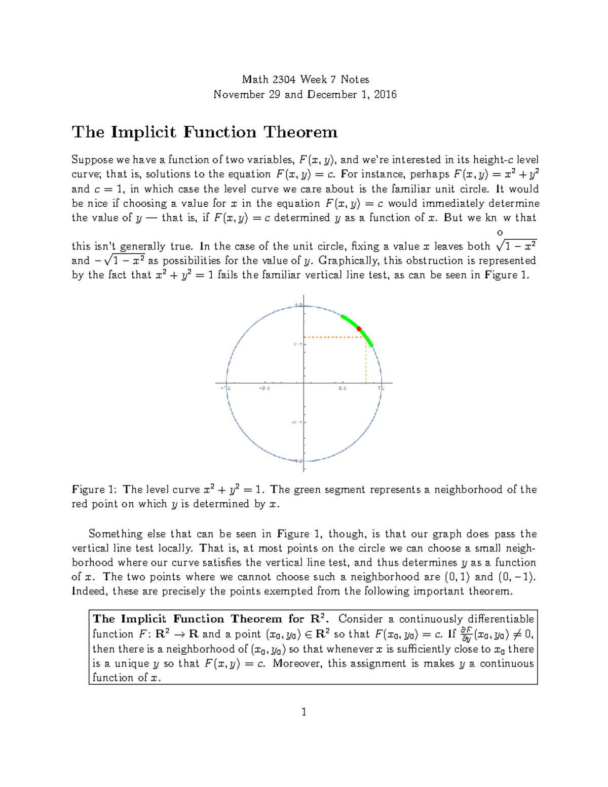 Implicit Function Theorem - o Math 2304 Week 7 Notes November 29 and ...
