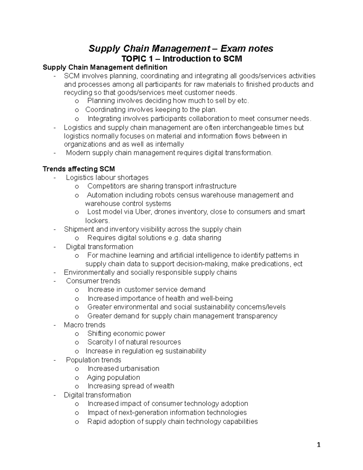 Supply Chain Management - Notes - Supply Chain Management – Exam Notes ...