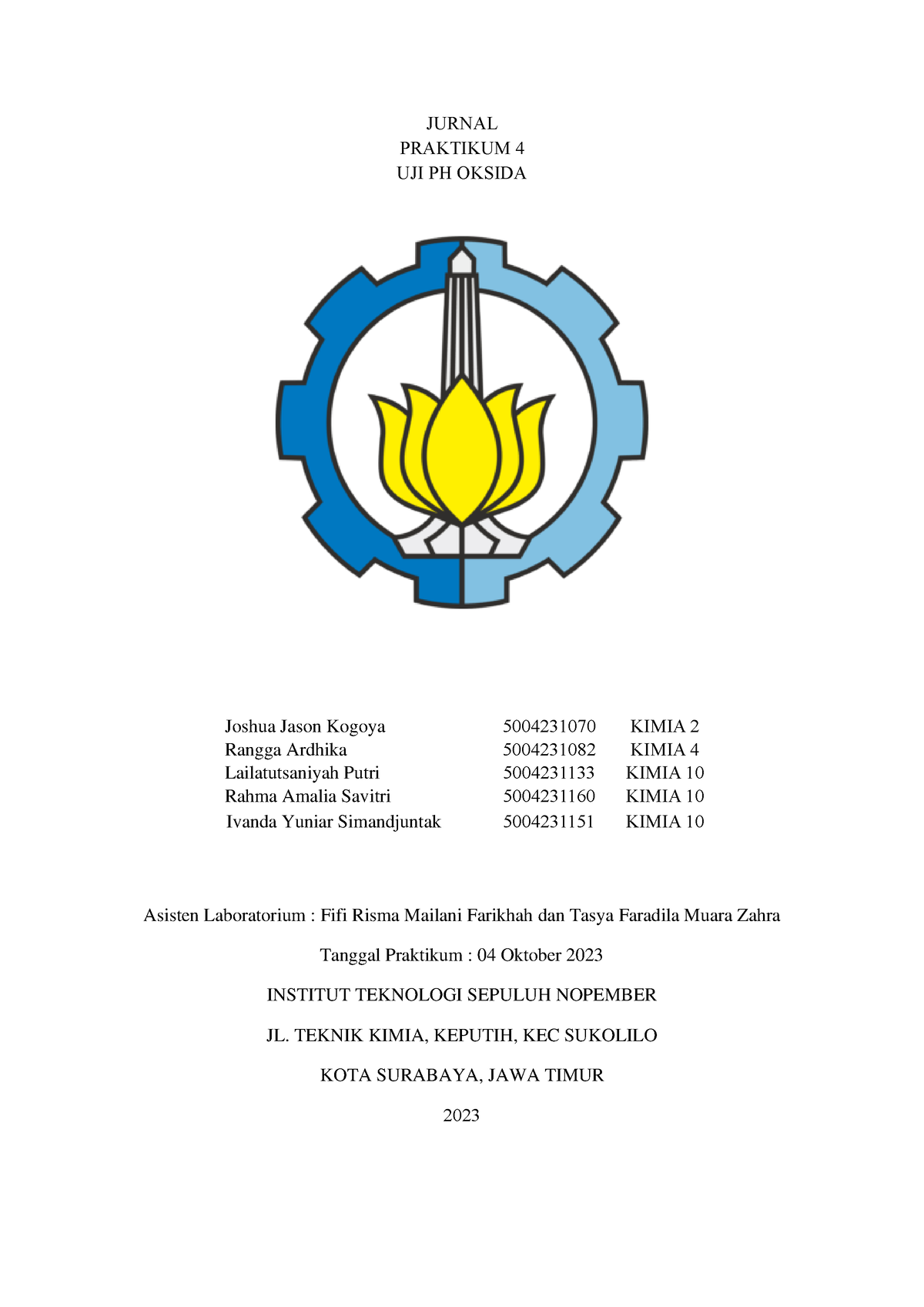 Jurnal Praktikum Kimia 4 Kelompok 26 B - JURNAL PRAKTIKUM 4 UJI PH ...