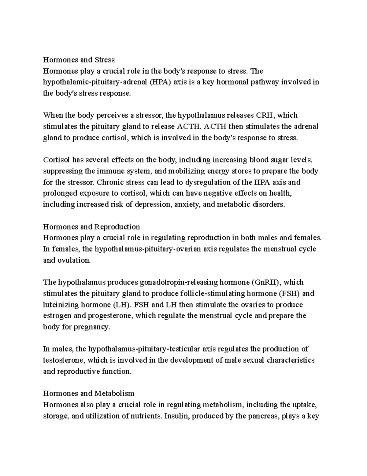 Hormones P5 3- Google Docs - Hormones And Stress Hormones Play A 