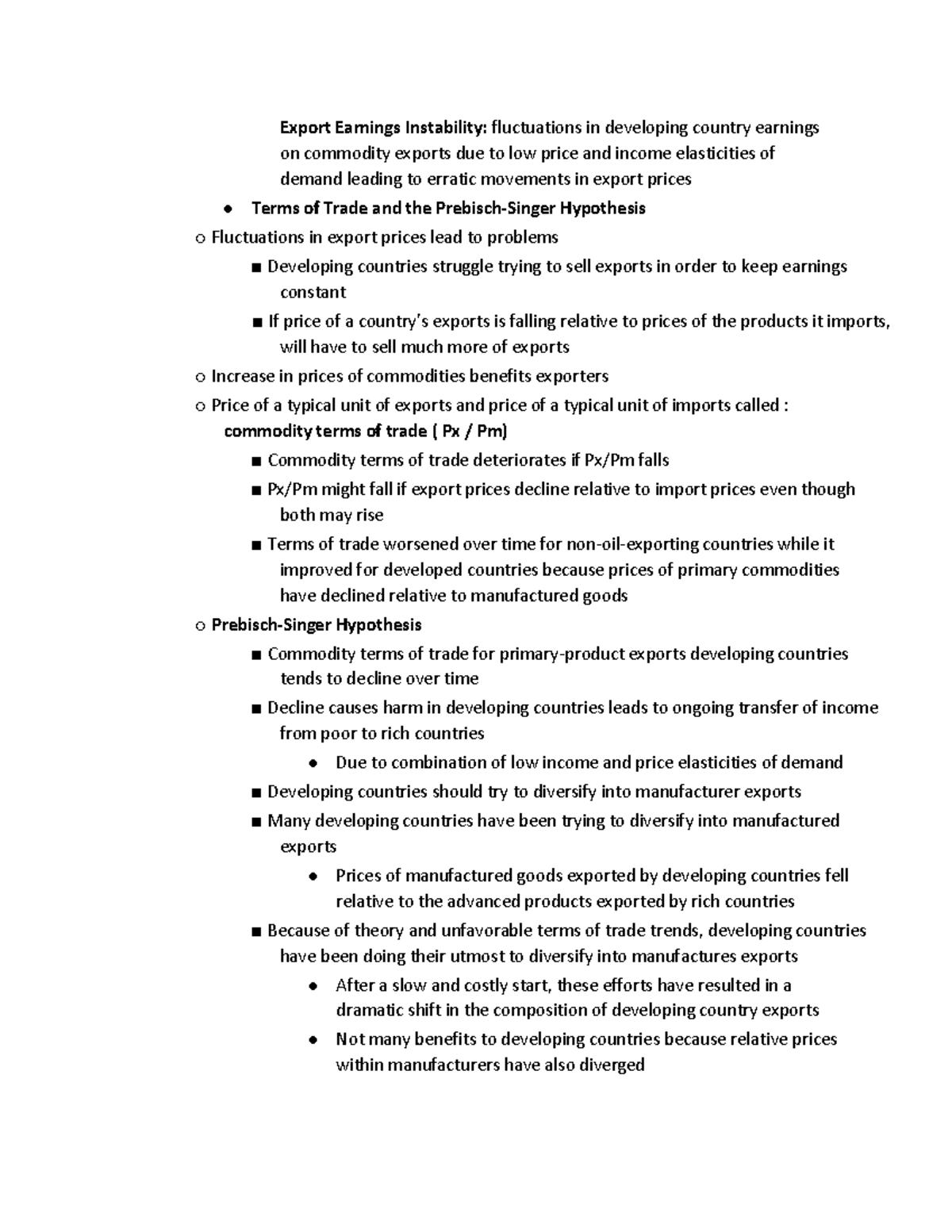 Econ development notes-11 - Export Earnings Instability: fluctuations ...
