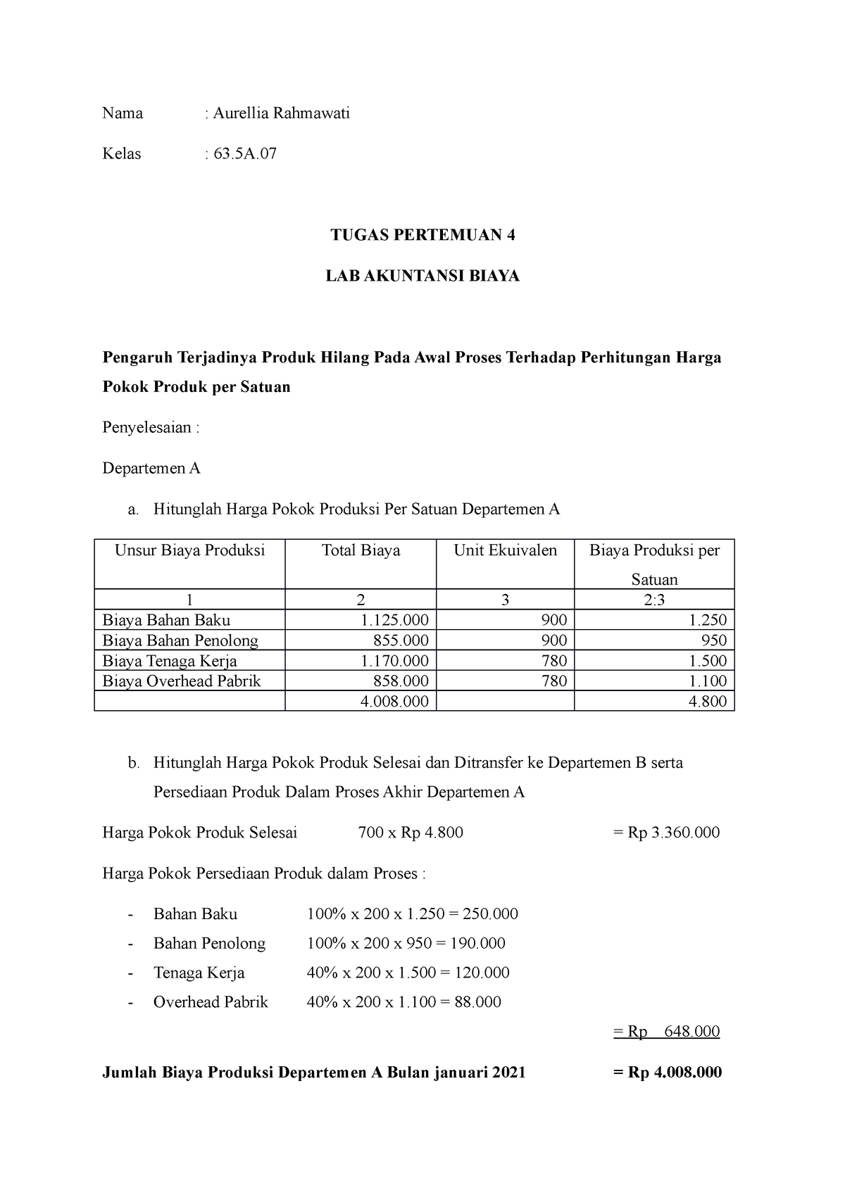 Jawaban Modul Lab Akuntansi Biaya Pertemuan 4 - Nama : Aurellia ...