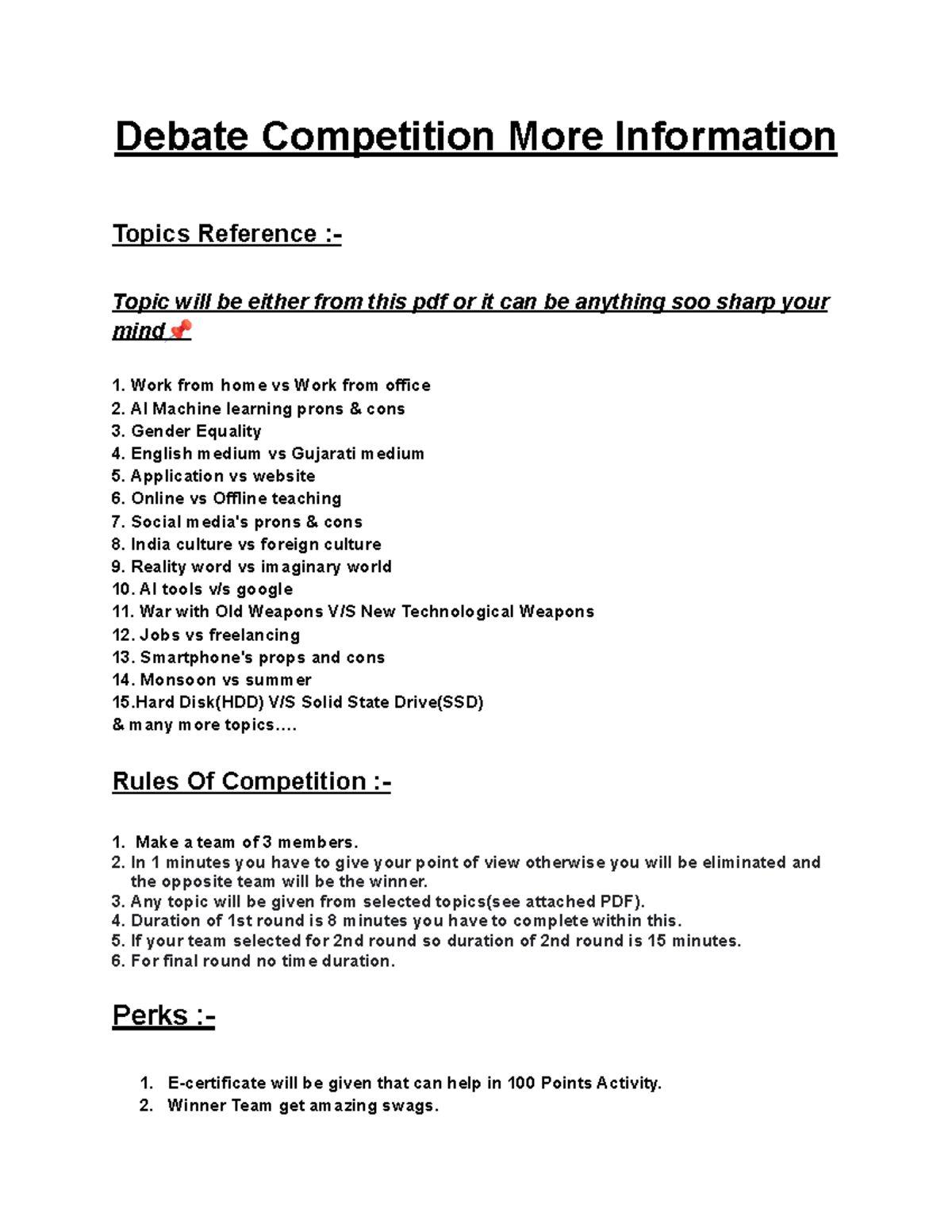 Debate Competition More Information Rules Of Competition Make