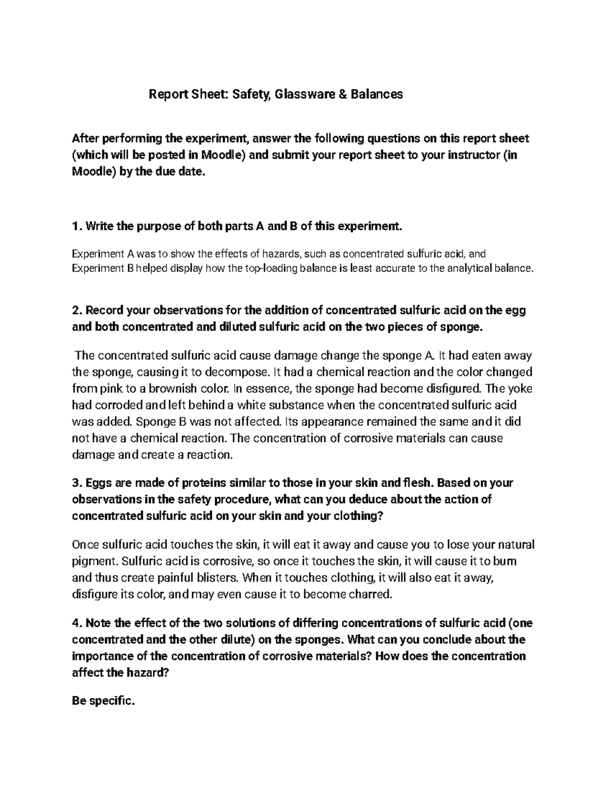 Report Sheet Safety, Glassware Lab Write the purpose of both parts A