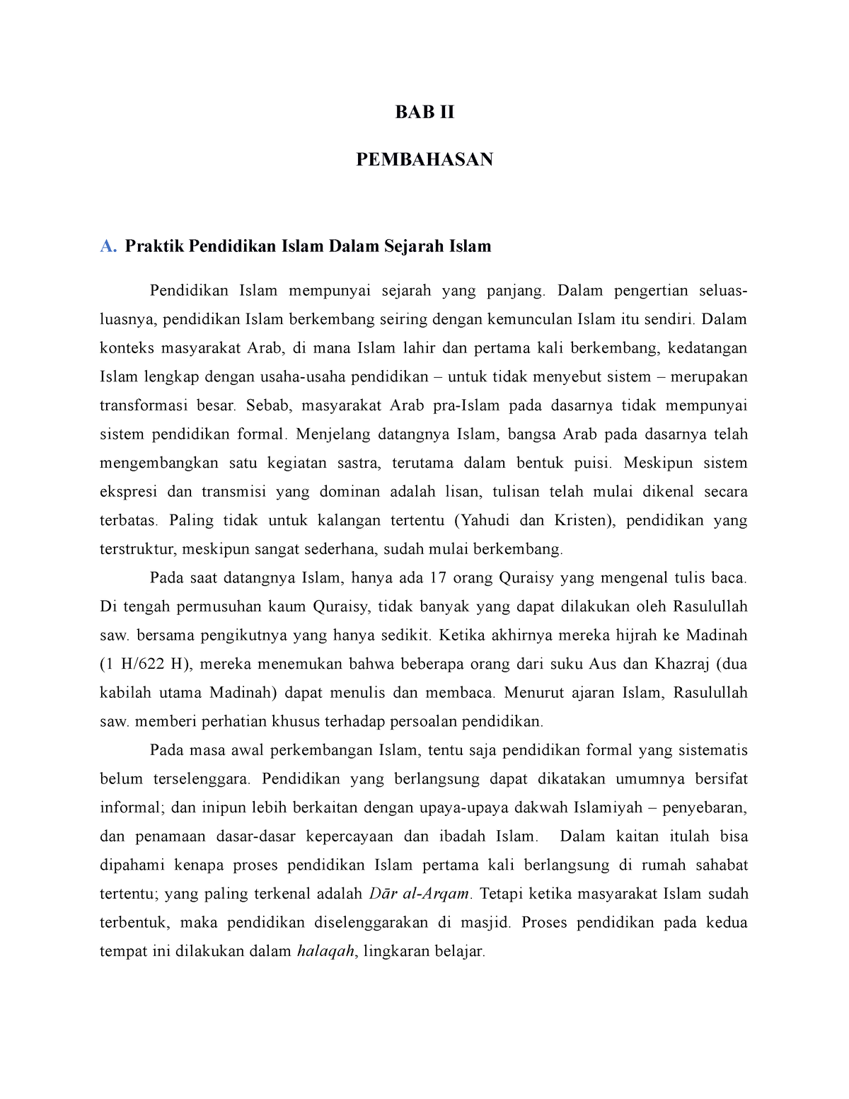 BAB II - Pendidikan Islam Mempunyai Sejarah Yang Panjang. Dalam ...