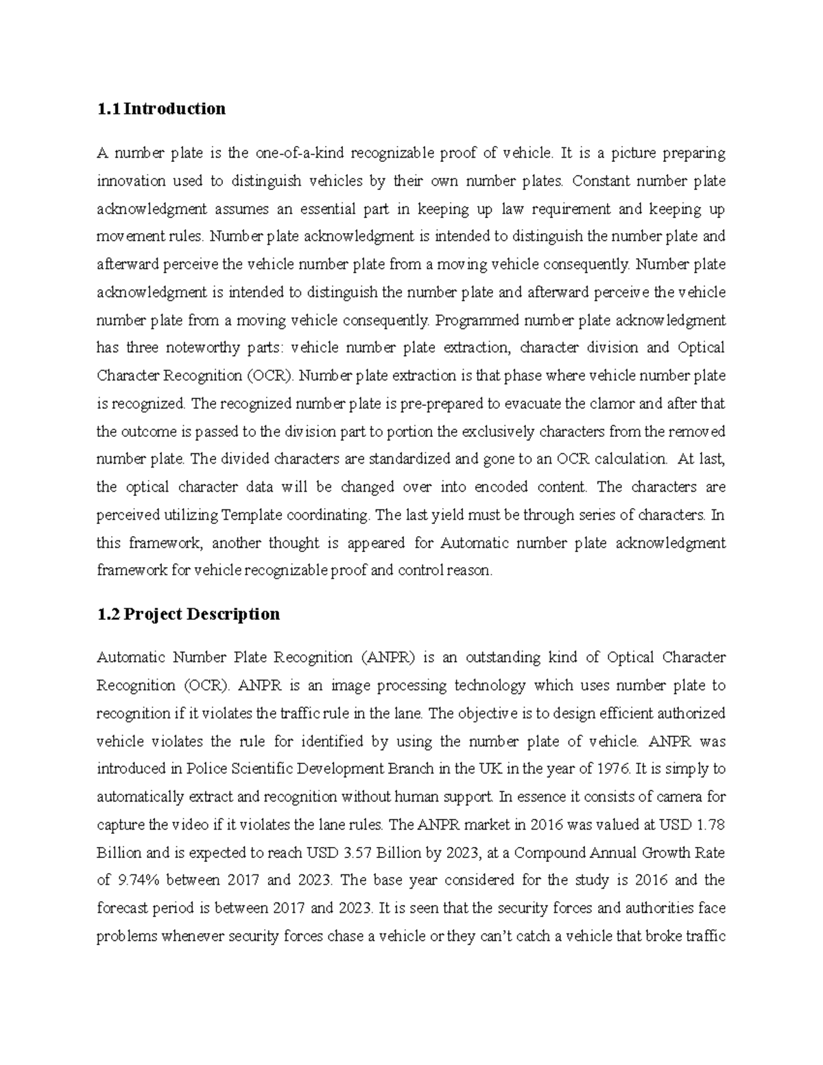 Introduction Mca 1 Introduction A Number Plate Is The One Of A Kind