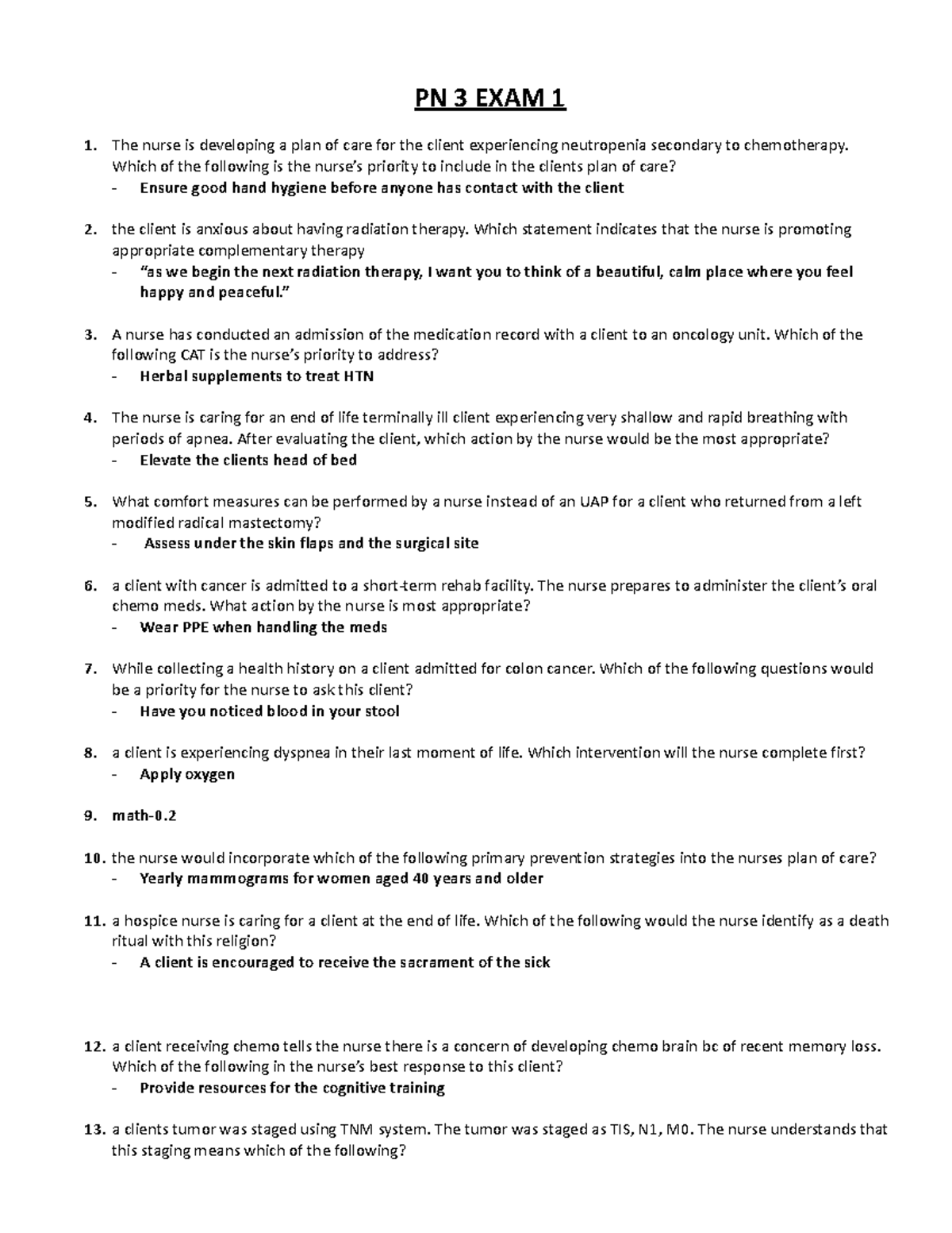 Pn3 exam 1 exam 1 notes PN 3 EXAM 1 1. The nurse is developing a