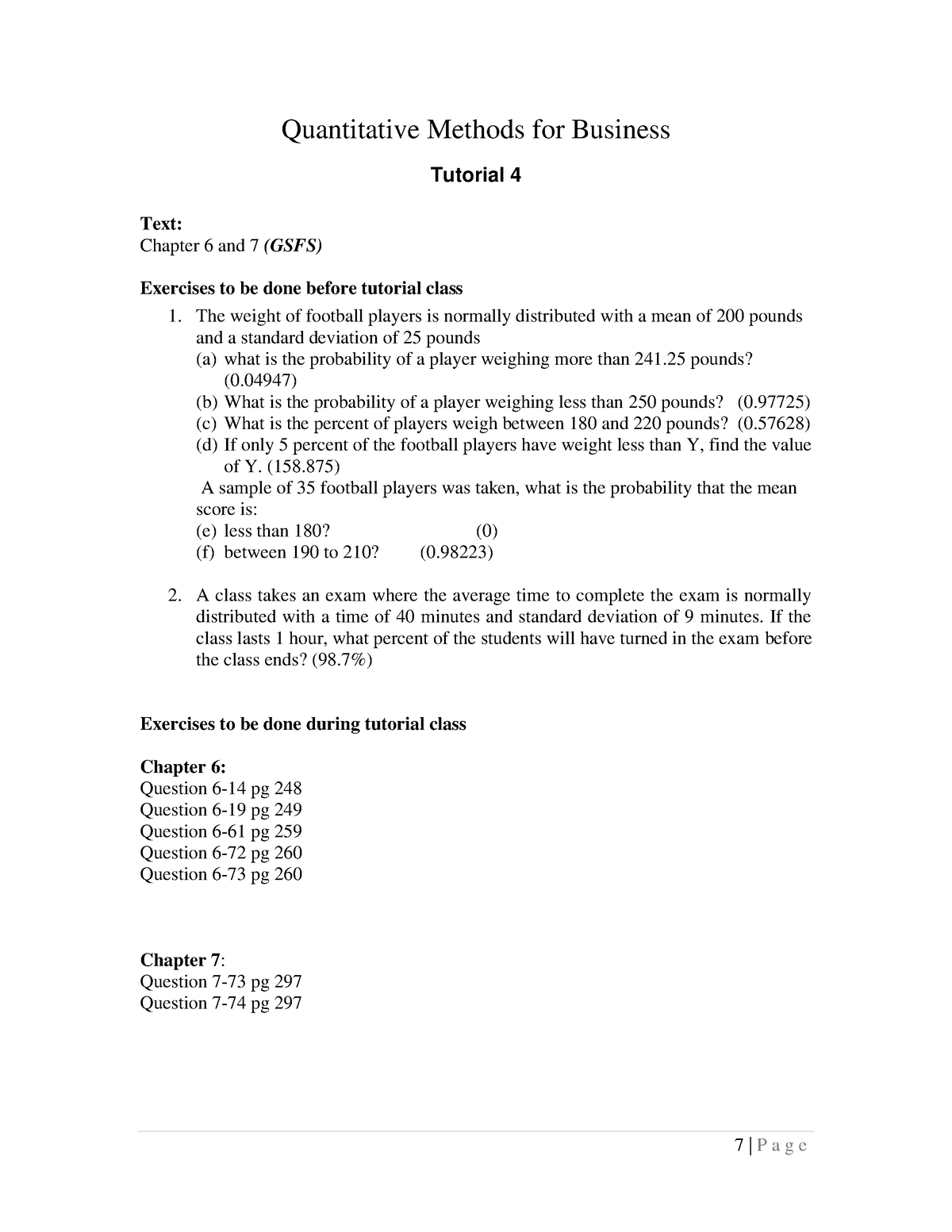 Tutorial 4 - Solutions - 7 | P A G E Quantitative Methods For Business ...