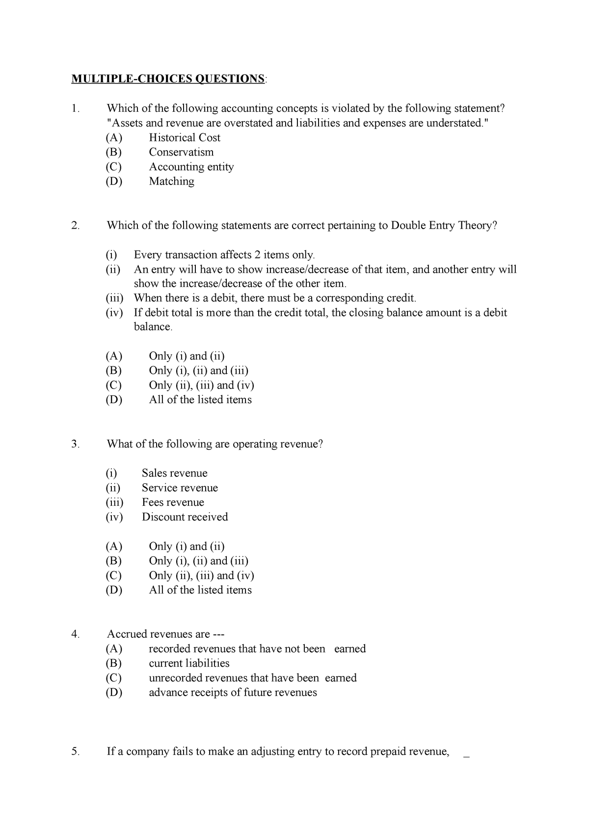 Additional MCQs - Business Accounting Multiple Choice Questions ...