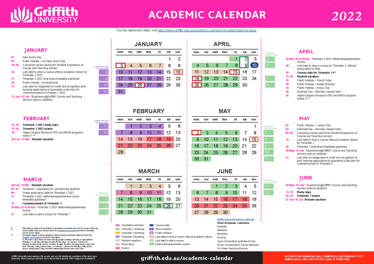 2022 Academic Calendar Updated gri th.edu/academiccalendar Griffith