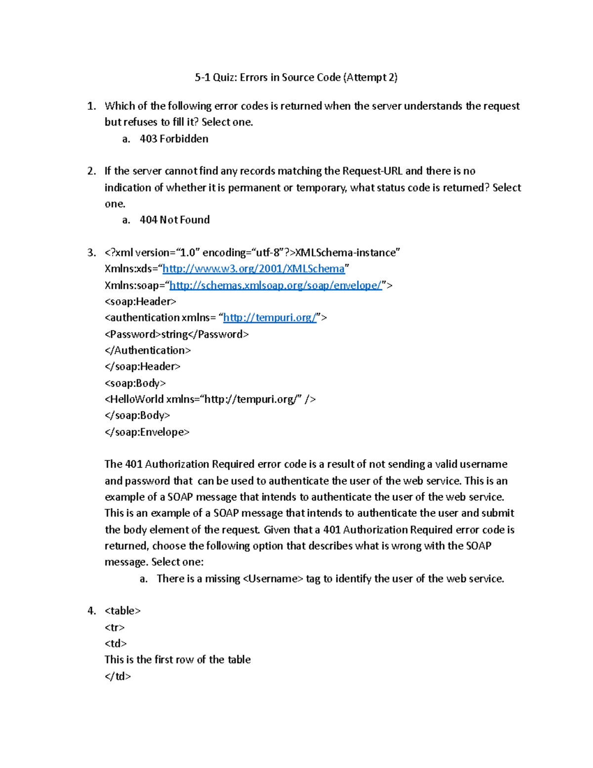 5-1 Quiz Errors in Source Code Attempt 2 - a. 403 Forbidden If the ...