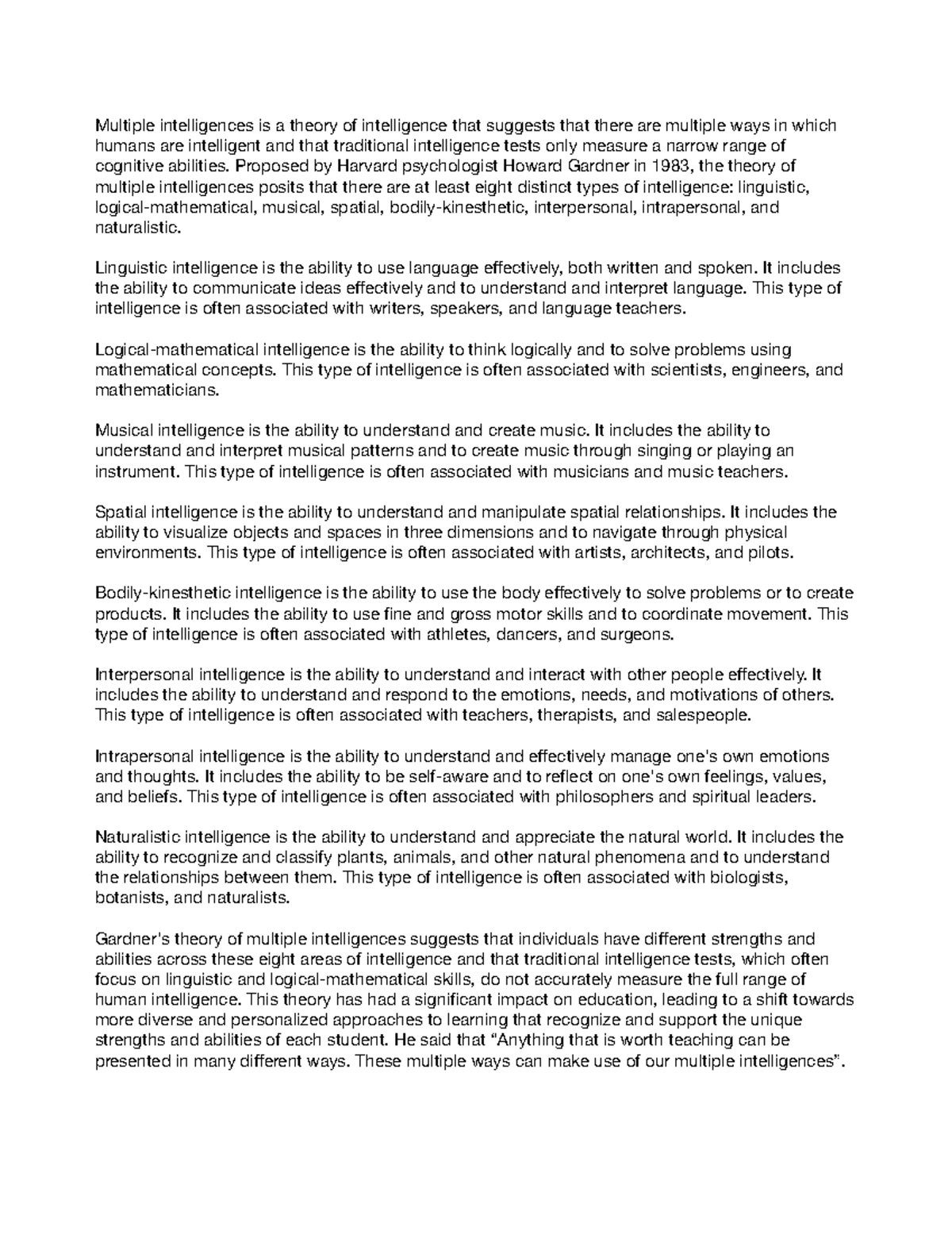Note Dec 19, 2022 - Short - Multiple intelligences is a theory of ...