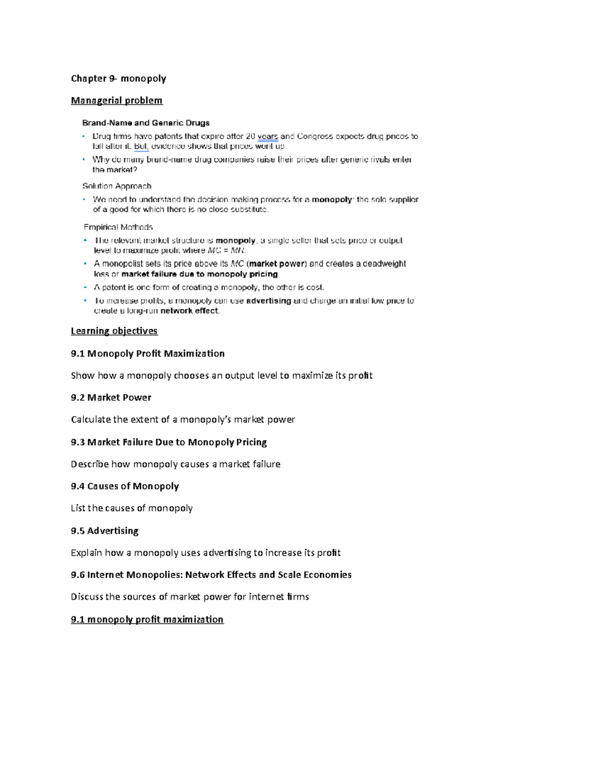 Ec260 Chapter 9 - good notes from textbook - Chapter 9- monopoly ...