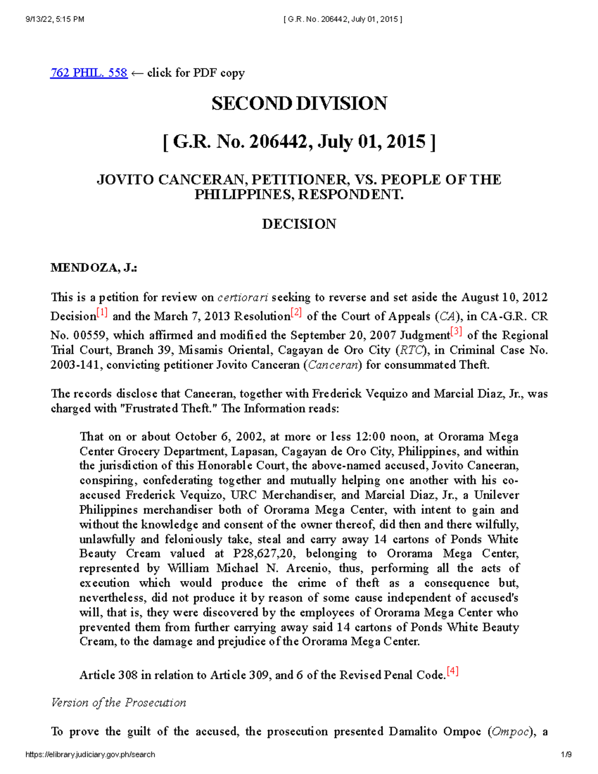 GR No. 206442 Canceran v. People - 762 PHIL. 558 ← click for PDF copy ...