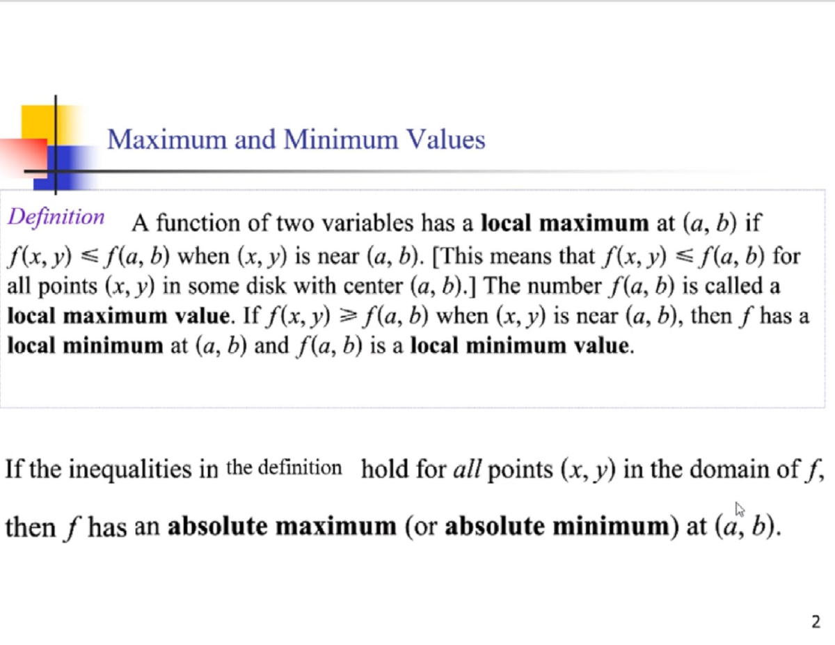 2 Maximum and Minimum Values - MATH 2015 - Studocu