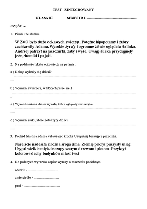 Prawo i prawa człowieka sprawdzian klasa 8 PDF - 84 Test Grupa A imię i