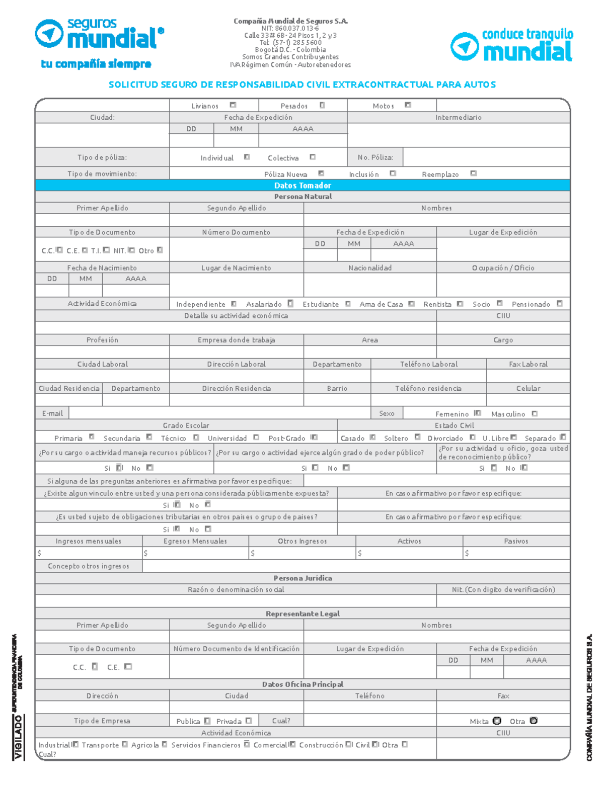 Conduce Tranquilo POR SEGUROS - SOLICITUD SEGURO DE RESPONSABILIDAD ...