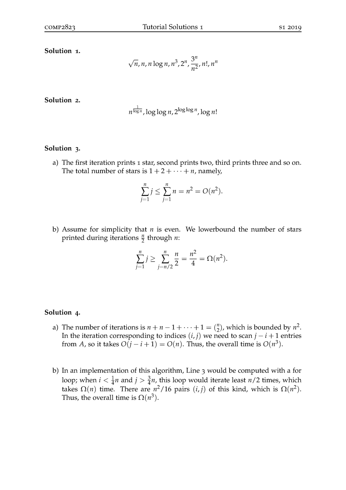 Week 1 - Algorithm - comp2823 Tutorial Solutions 1 s1 2019 Solution 1 ...