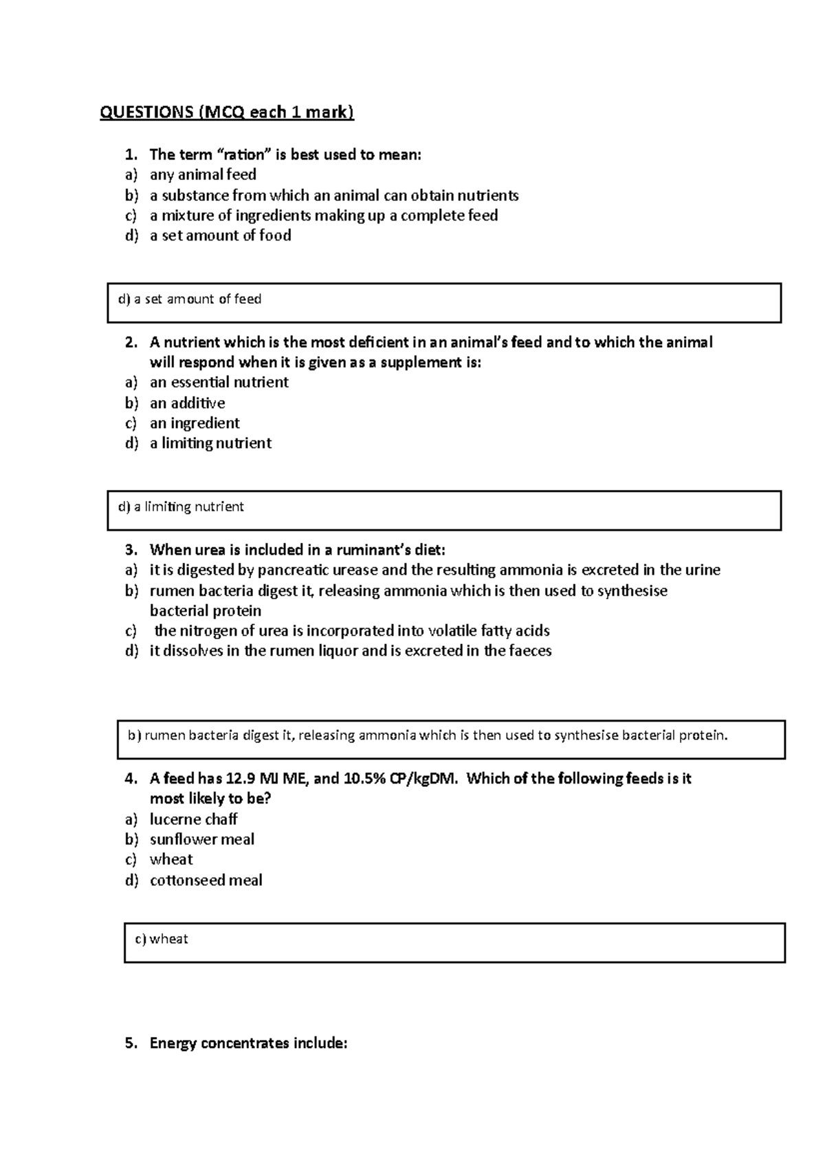 ANIM2053 Questions Practical 1 Feed identification QUESTIONS (MCQ