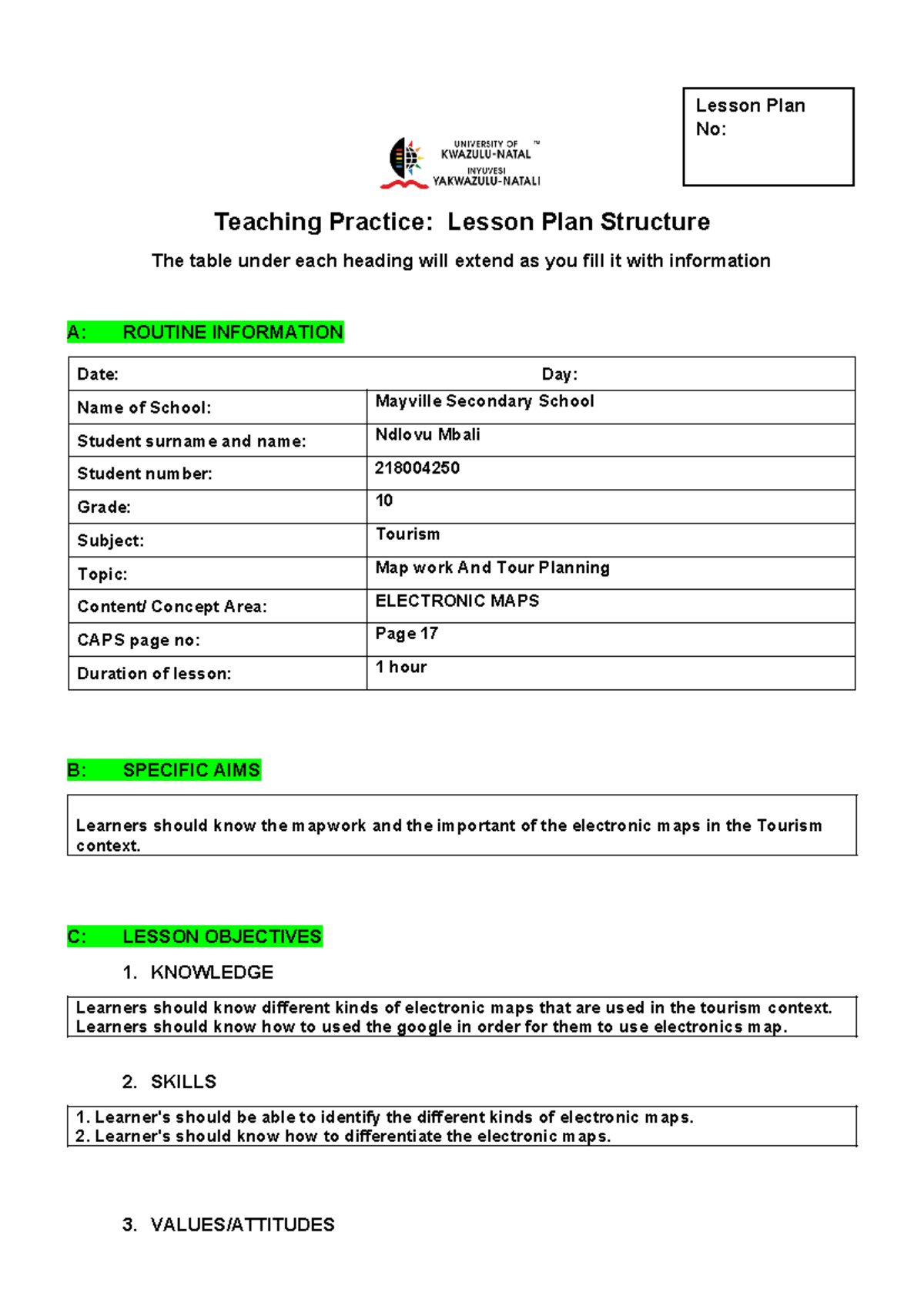 Lesson plan electronic maps - Teaching Practice: Lesson Plan Structure ...
