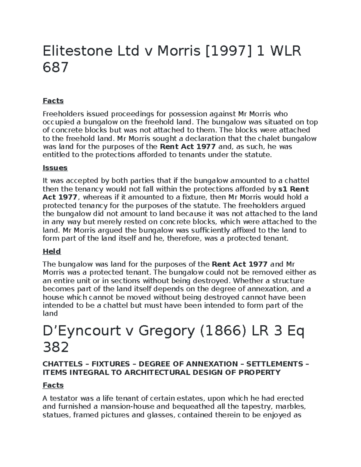 MY LAND LAW Cases - Land Law - Elitestone Ltd V Morris [1997] 1 WLR 687 ...