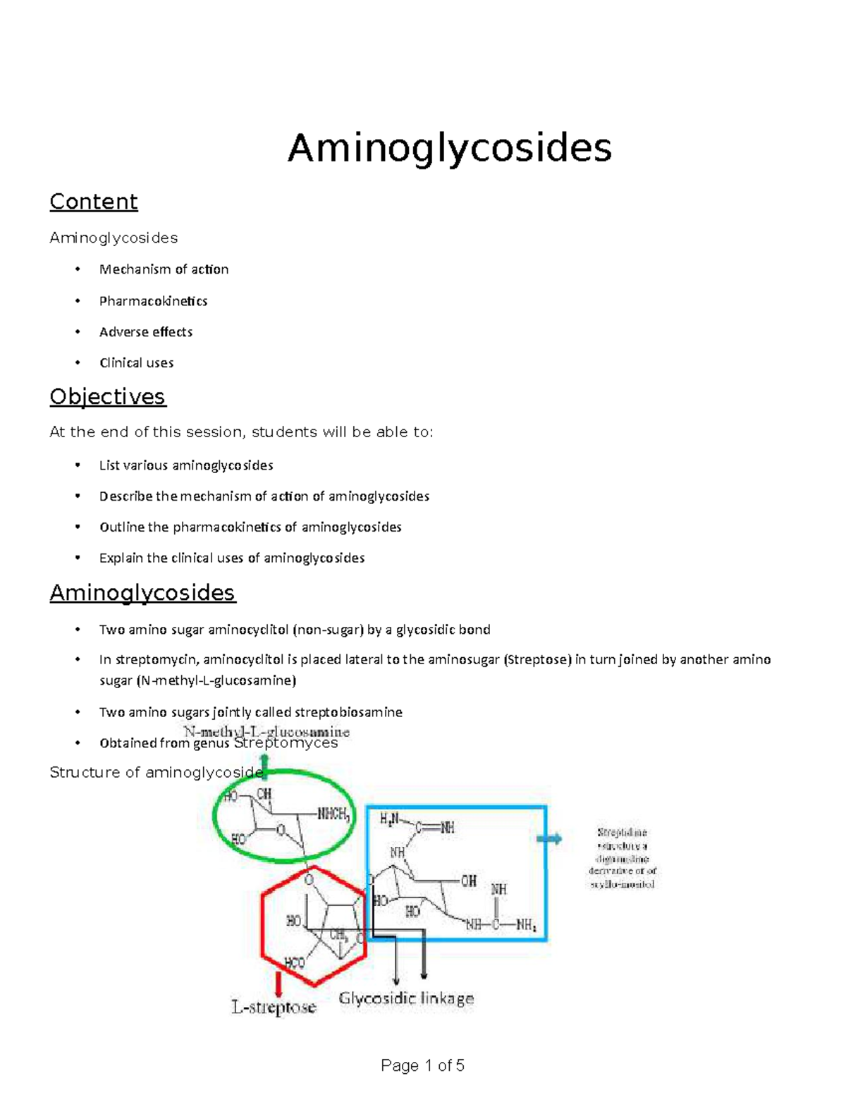 Chapter 12 Aminoglycosides Aminoglycosides Content Aminoglycosides • Mechanism of action