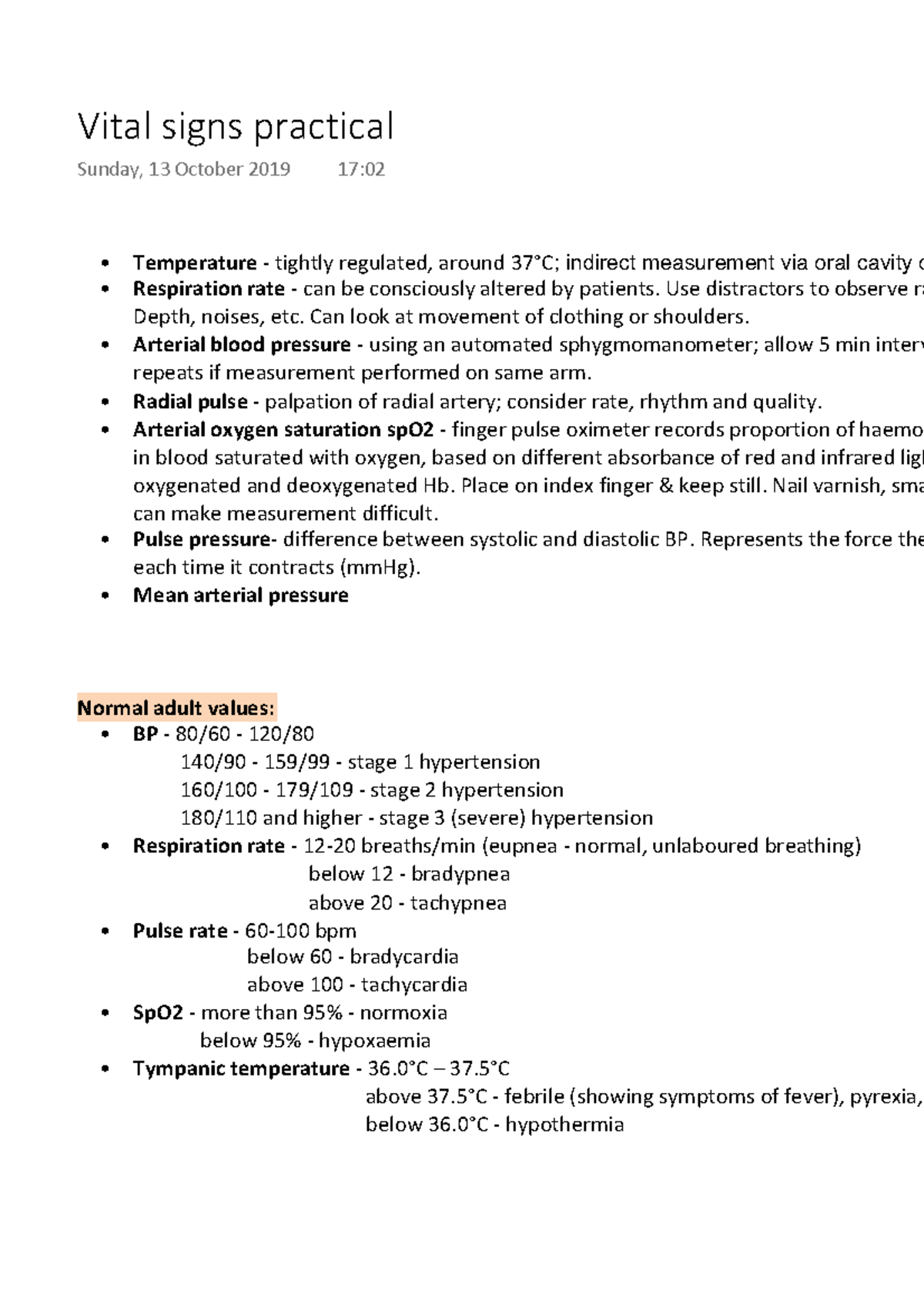 Vital signs practical - Warning: TT: undefined function: 32 Temperature ...