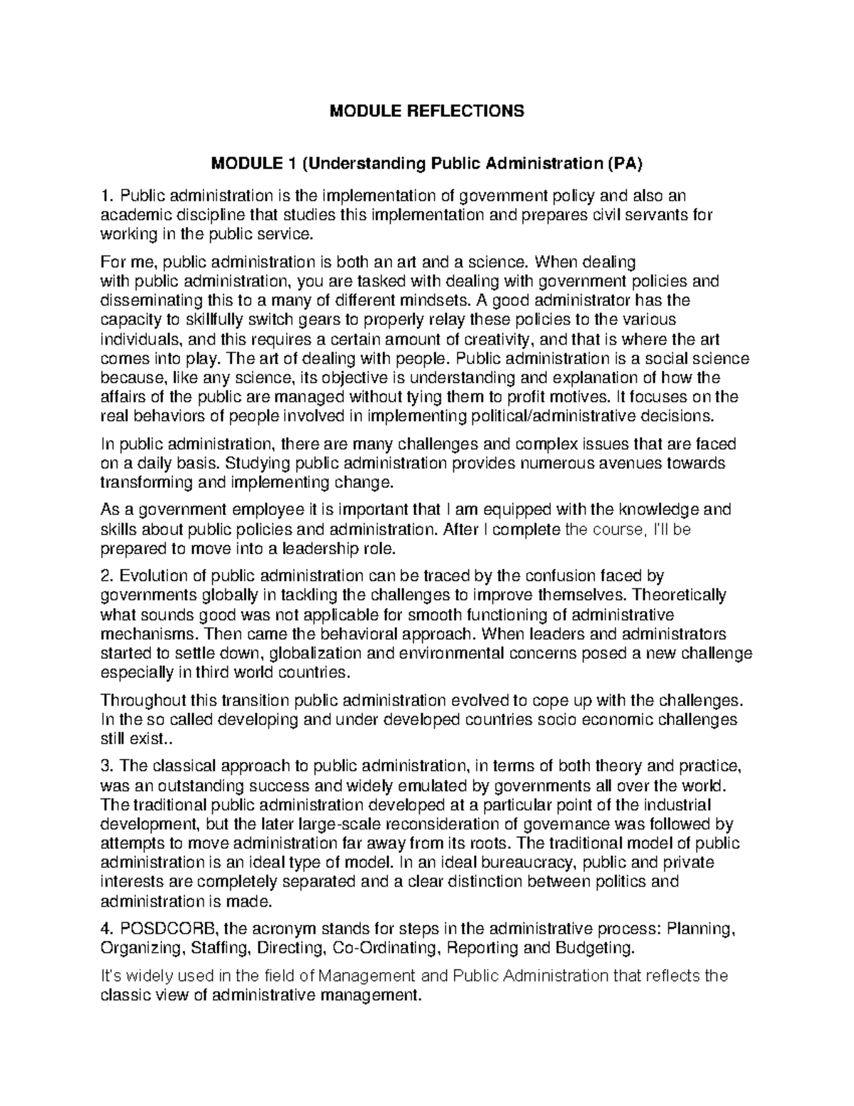 Module 1 Reflection - Assignment - MODULE REFLECTIONS MODULE 1 ...