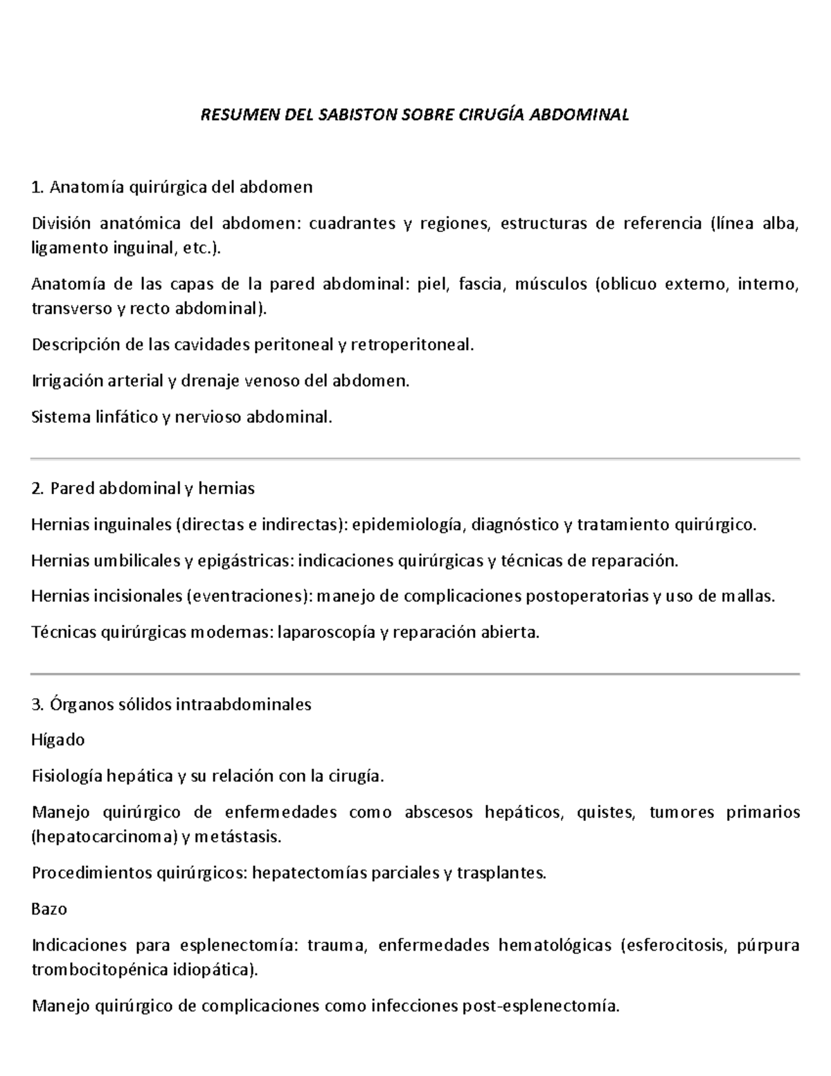 Resumen Completo DEL Sabiston Sobre Cirugía Abdominal - RESUMEN DEL ...