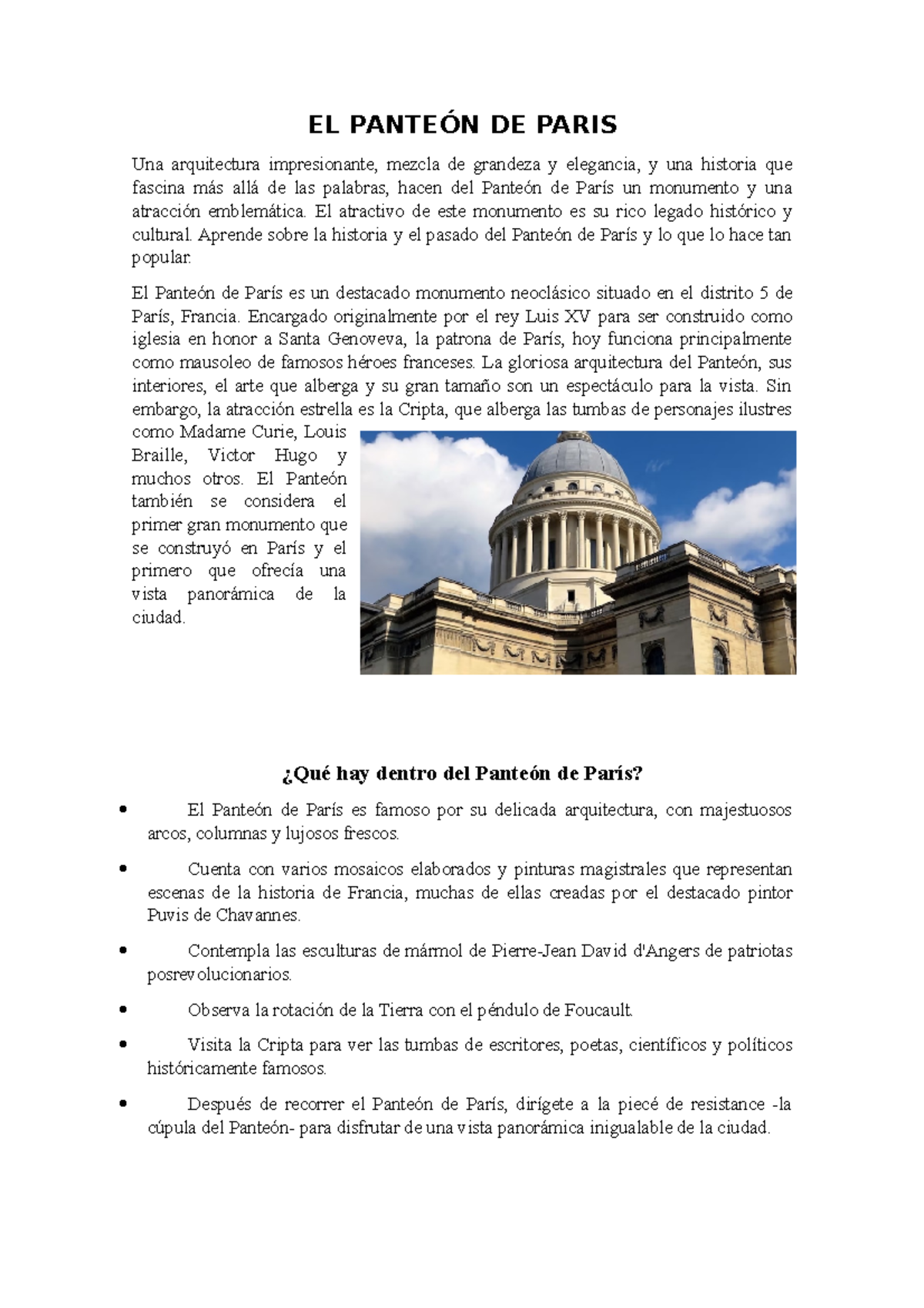 Panteón de Paris - informe de investigación - EL PANTEÓN DE PARIS Una ...