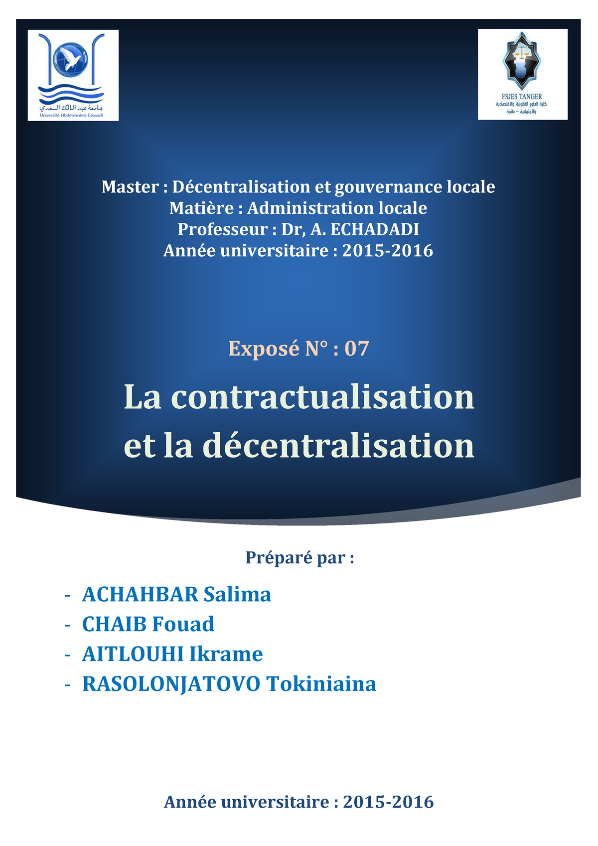 La Contractualisation Et La Décentralisation Au Maroc - Master ...