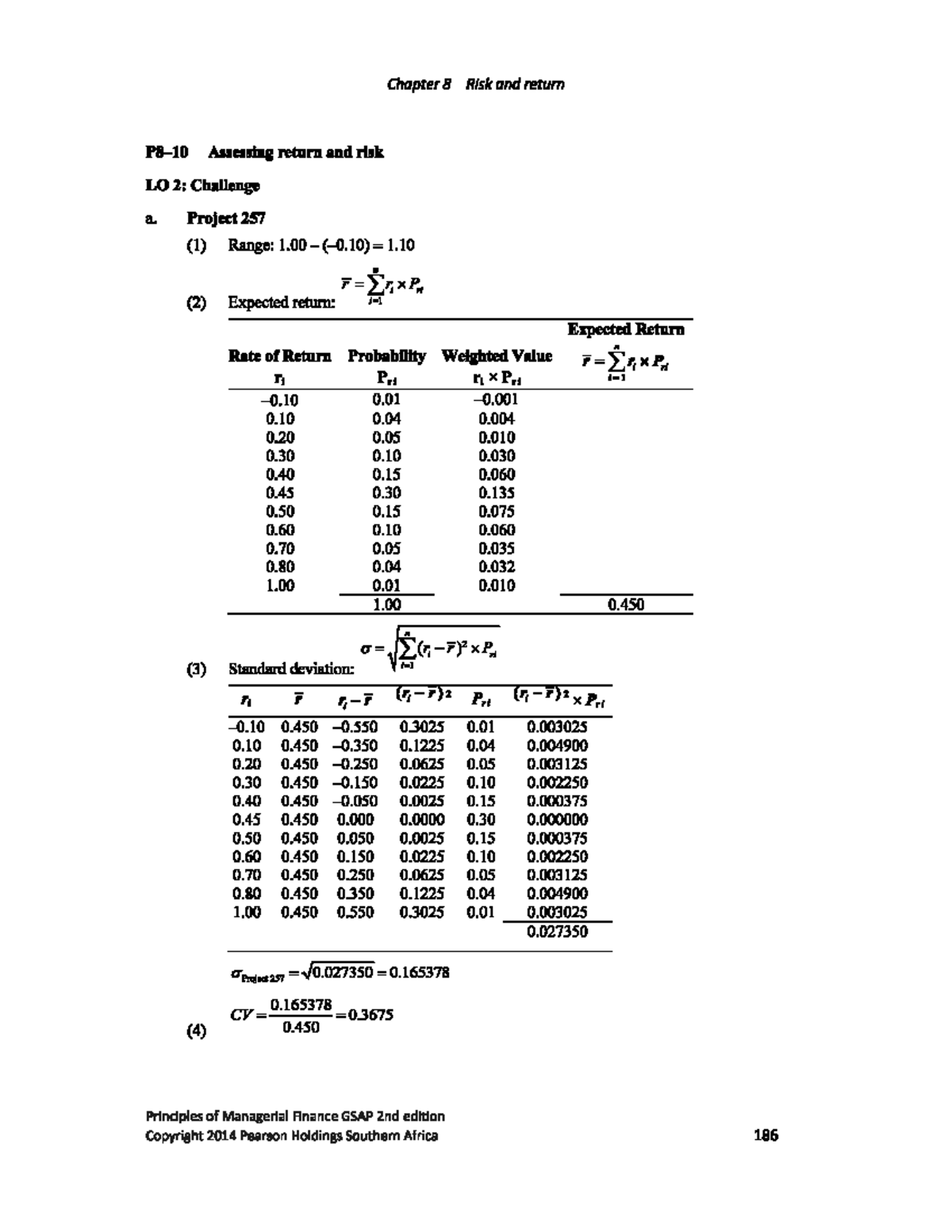Chptr 8 Homework solutions - Chapter 8 Risk and return Assessing return ...