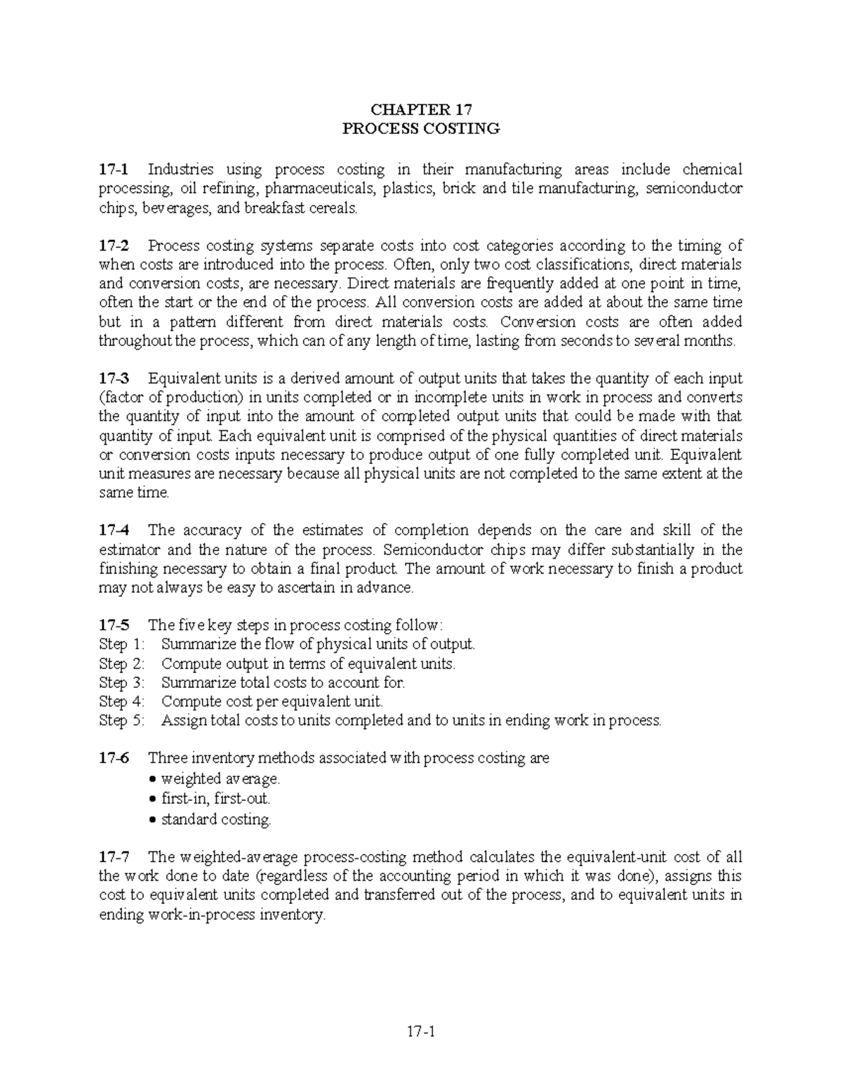 Pdfcoffee - Cvxcvxcvxvxvxvxcvxcvxvxcv - Chapter 17 Process Costing 17-1 