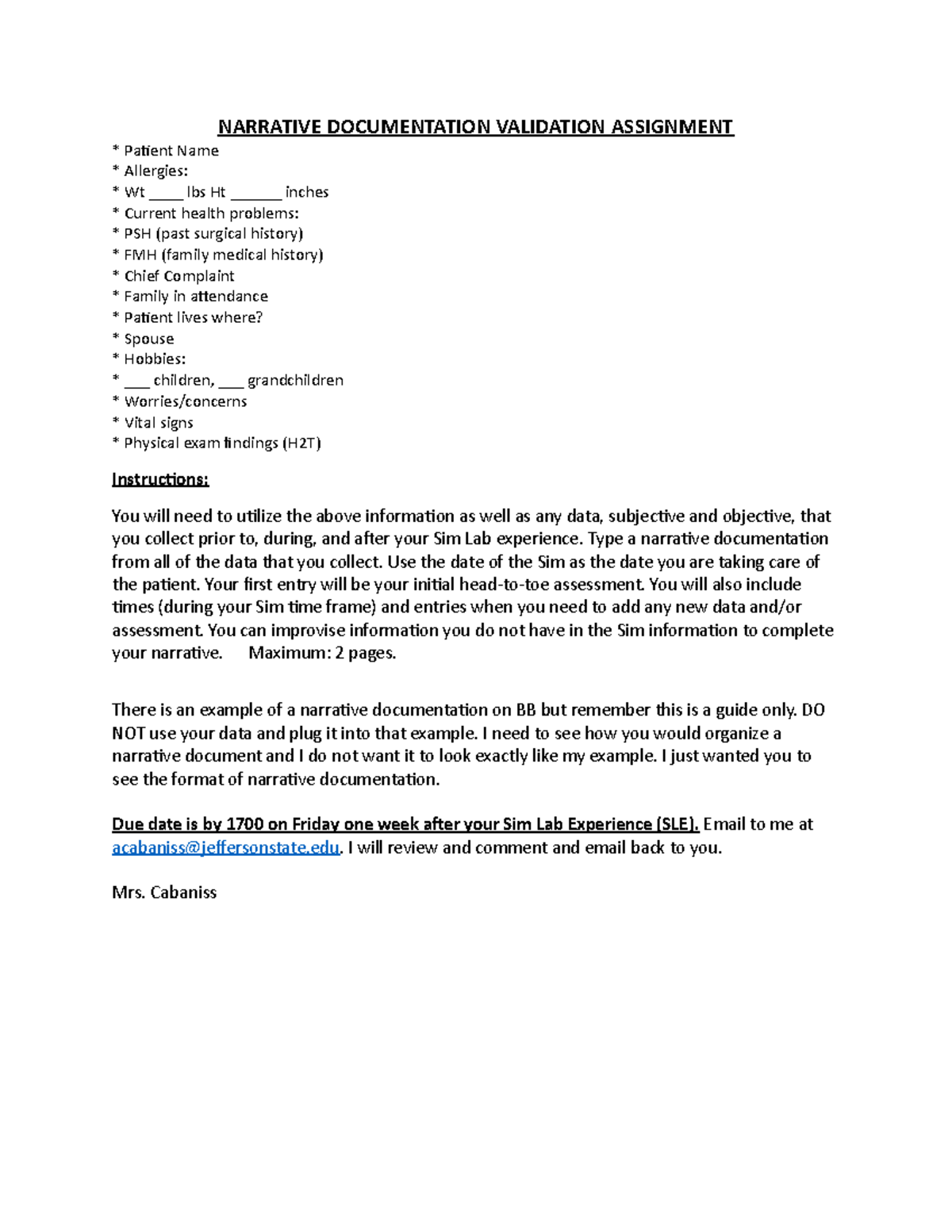 NUR 112 Instructions for Narrative Documentation Validation Assignment ...