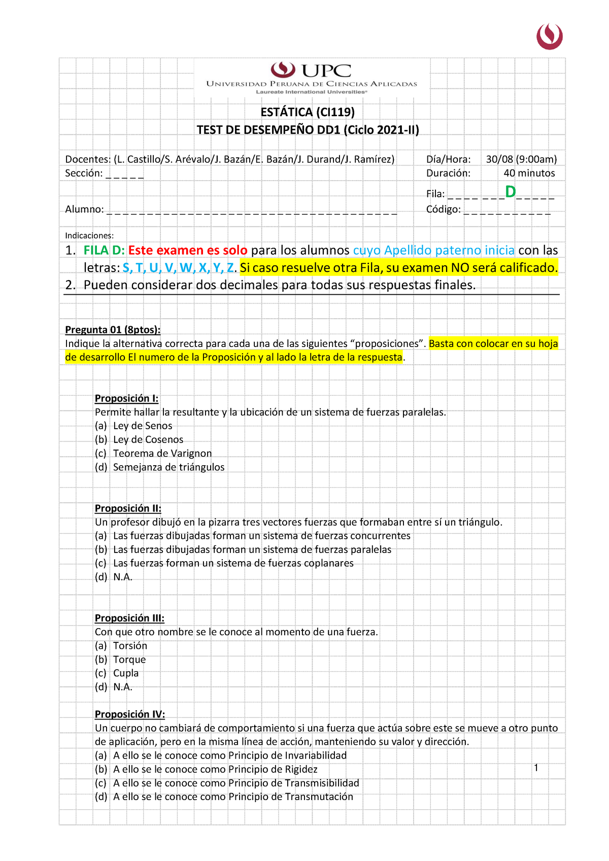 Esta202102-DD1-Fila D - 1 EST¡TICA (CI119) TEST DE DESEMPE—O DD1 (Ciclo ...