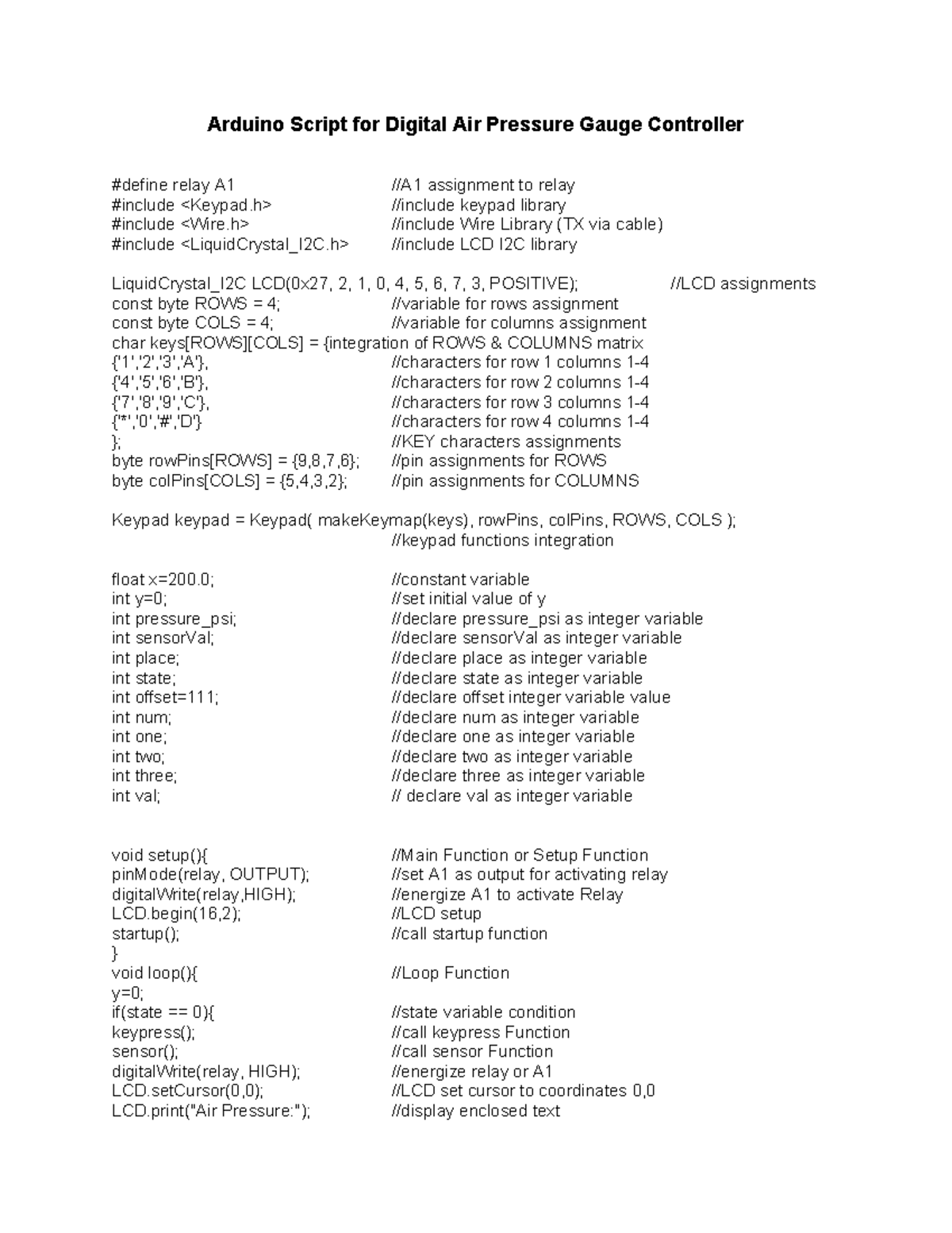 Arduino Script for Digital Air Pressure Gauge Controller - Studocu