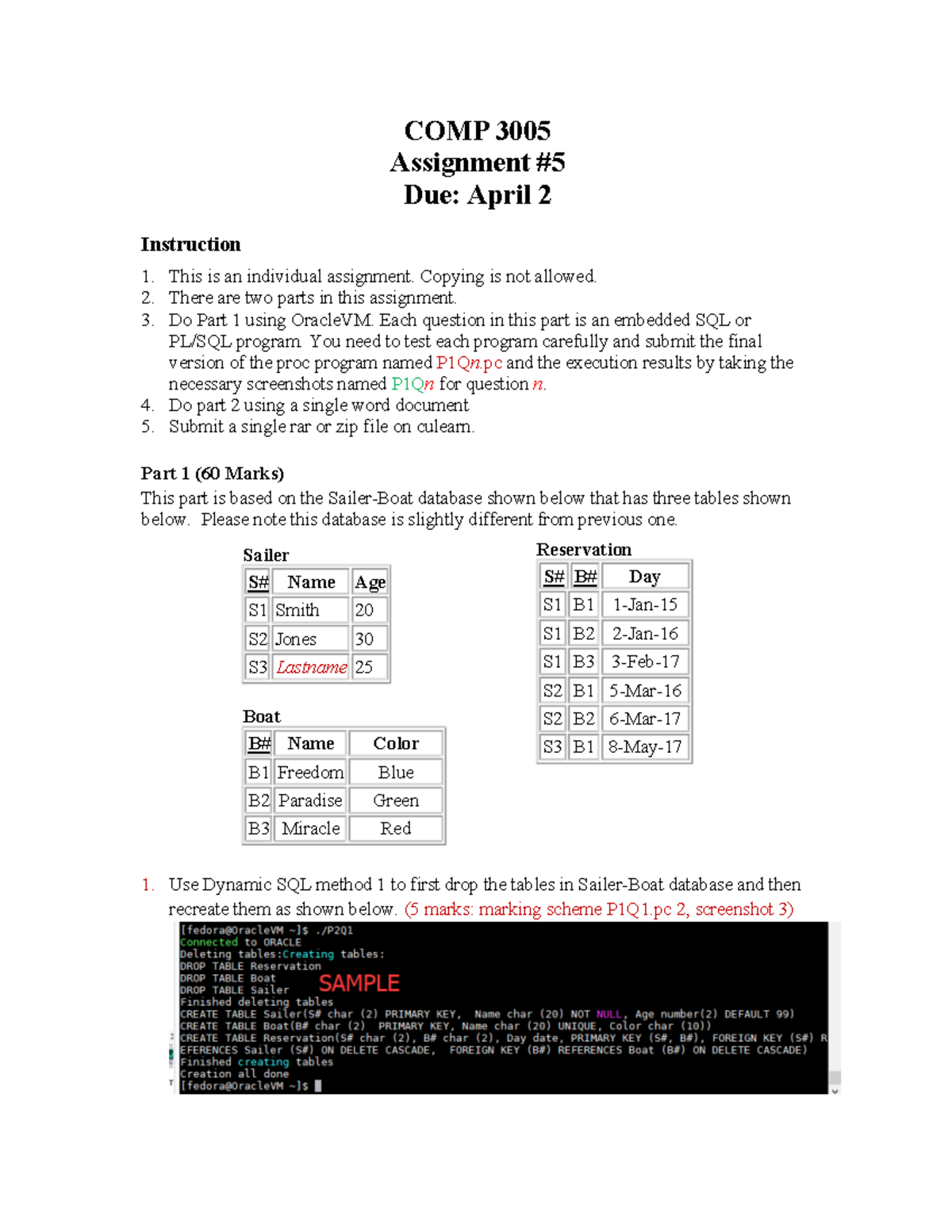 19W-AS5 - Assignment 5 Questions - COMP 3005 Assignment Due: April 2 ...