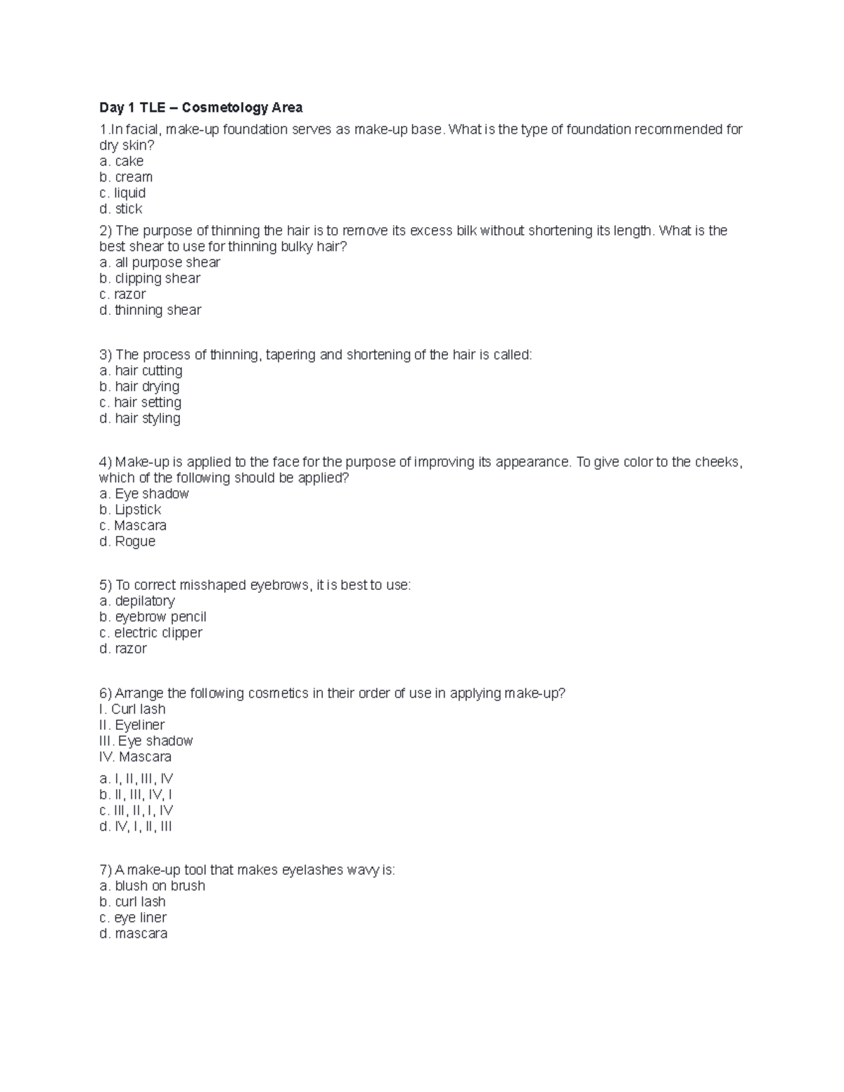 Day 1 TLE Cosmetology Area - Day 1 TLE – Cosmetology Area 1 facial ...