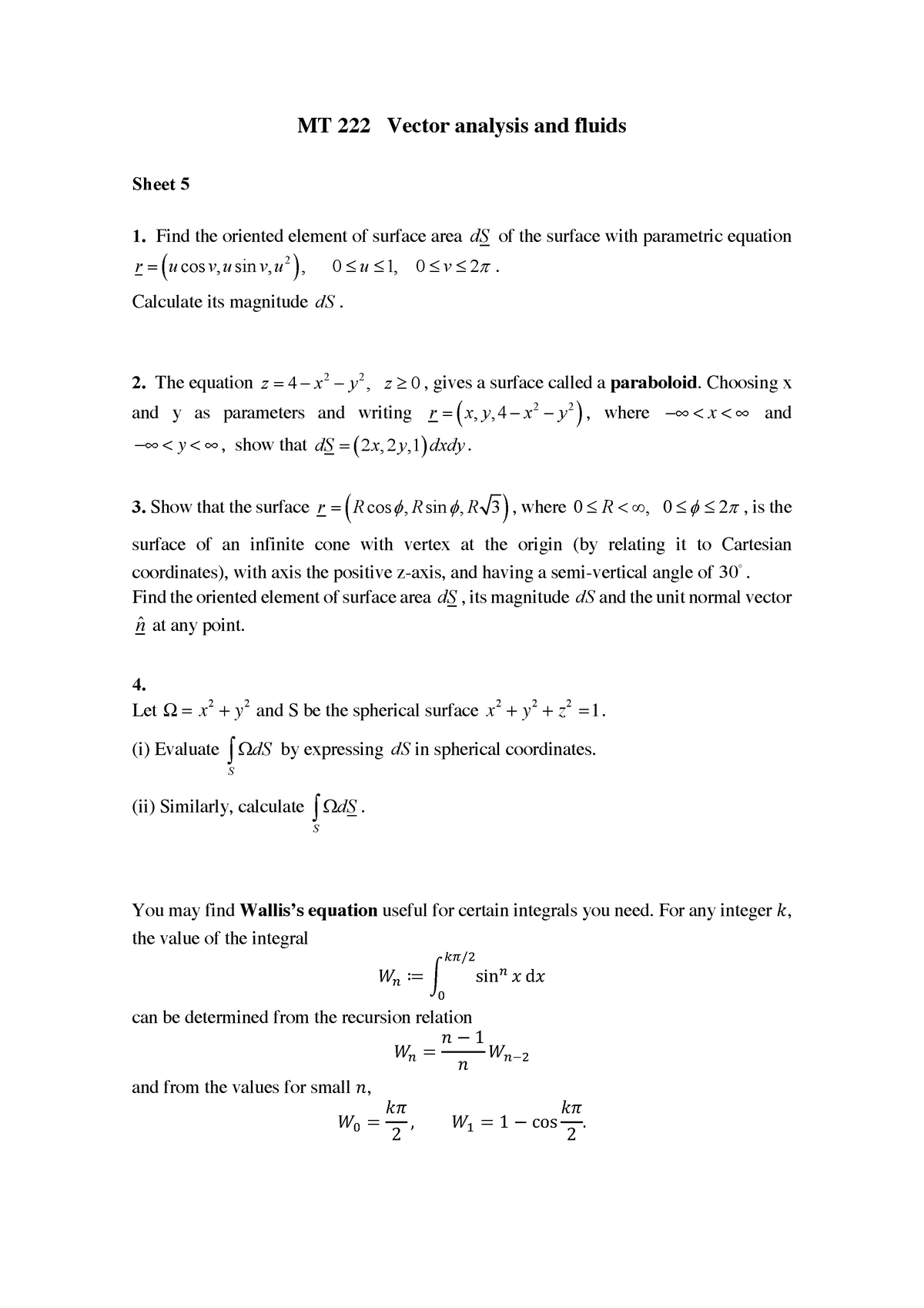 Mt22 Sheet5 Vector Analysis And Fluids Studocu